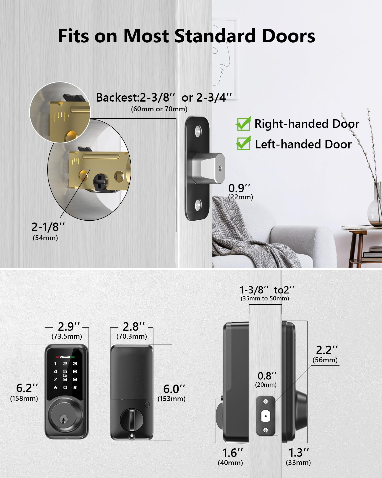Zowill Smart Lock - Keyless Entry Door Lock With App Control, Touchscreen Keypad Electronic Digital Lock, Auto-Lock, Easy Installation, Smart Door Locks For Front Door