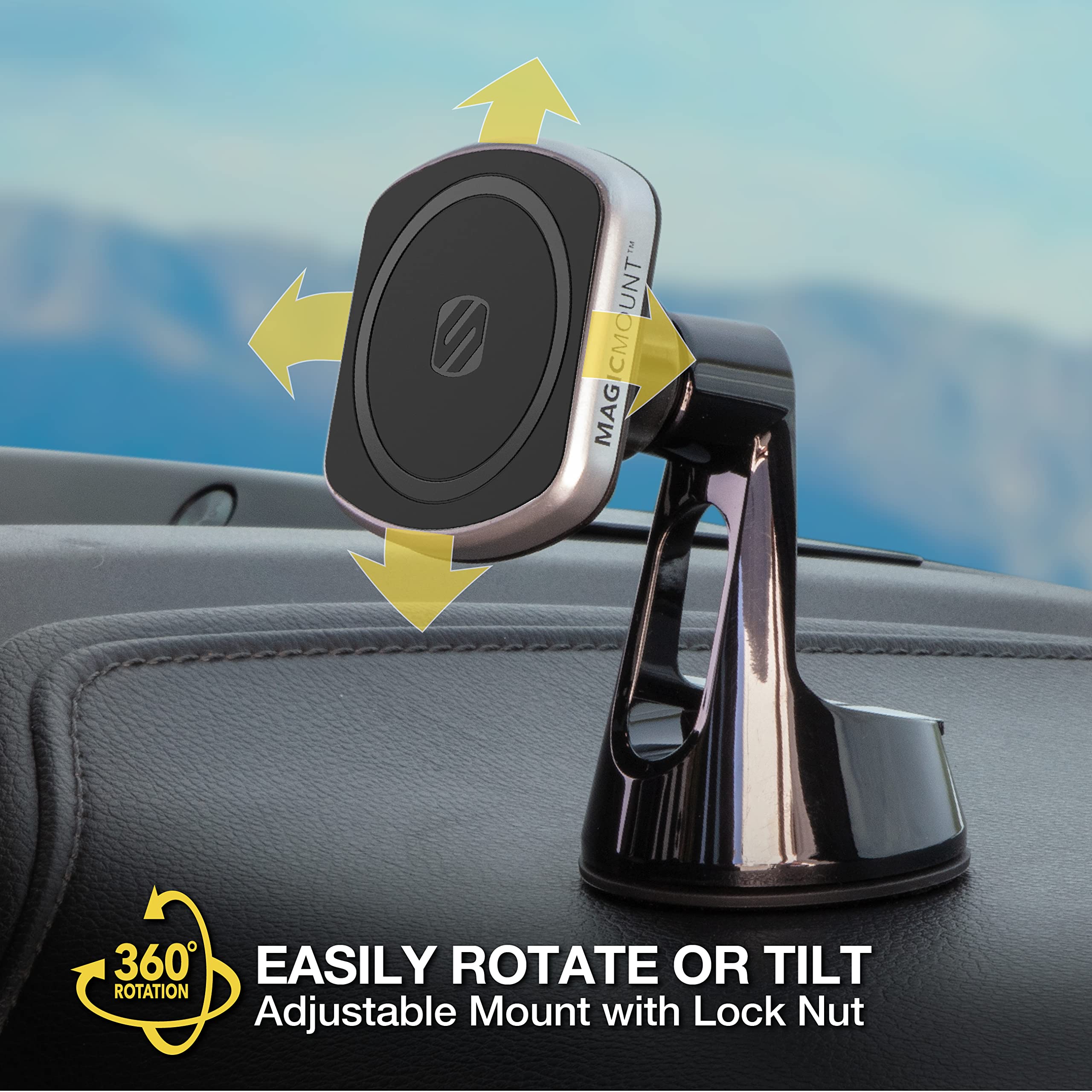 Scosche Mp2Rowd Magicmount Pro2 Magsafe Car Dashboard/Windshield Suction Mount, Magnetic Cell Phone Holder Compatible With Iphone 16/15/14/13/12 Series And More With Included Magicring Adapter