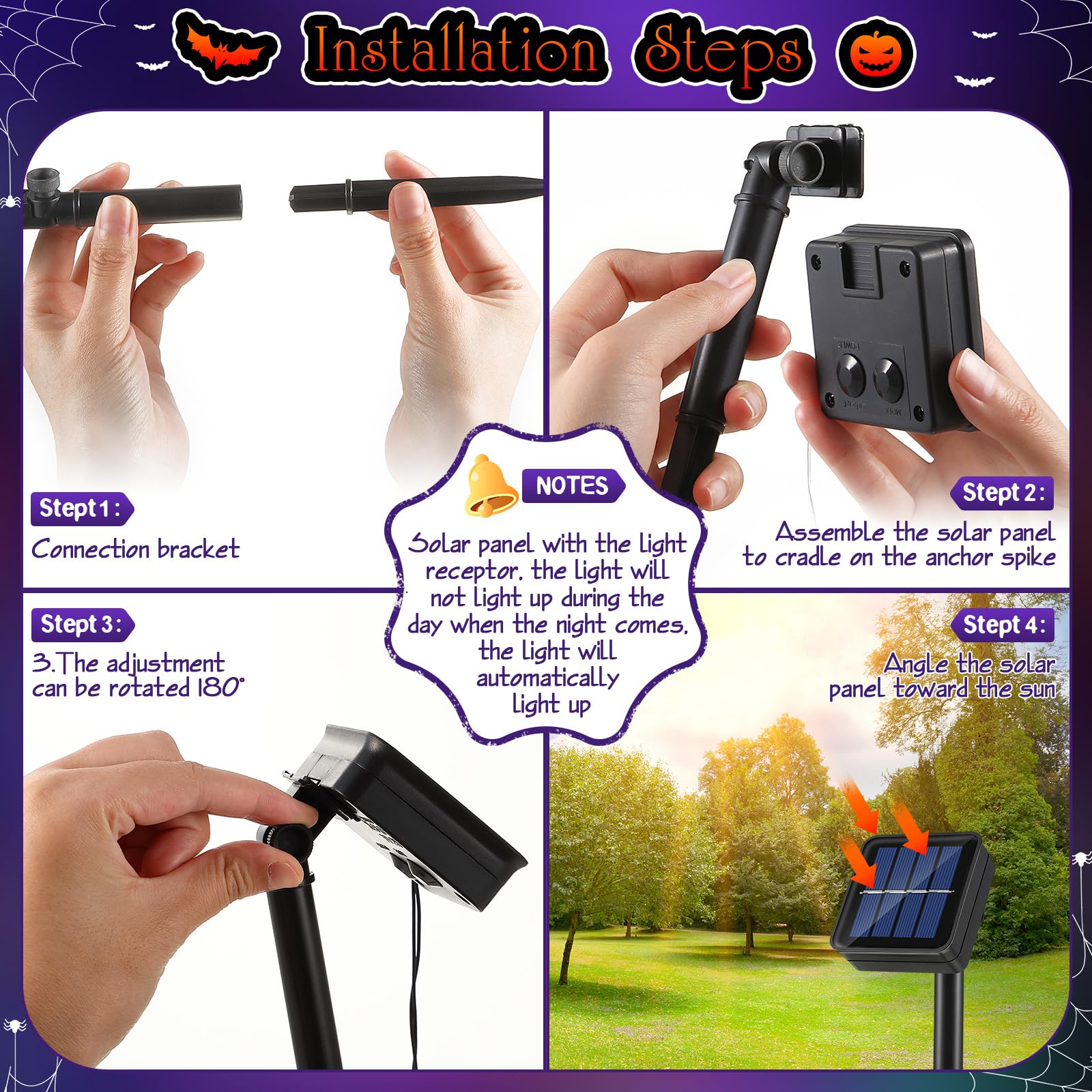 Enhon Halloween Lights, 26 Ft 40Led Solar Halloween Pumpkin Bat Ghost Spider Lights For Decoration, Ip44 Waterproof Lights With 8 Modes For Garden(Orange, Cool White, Green, Dark Purple,1 Pc)