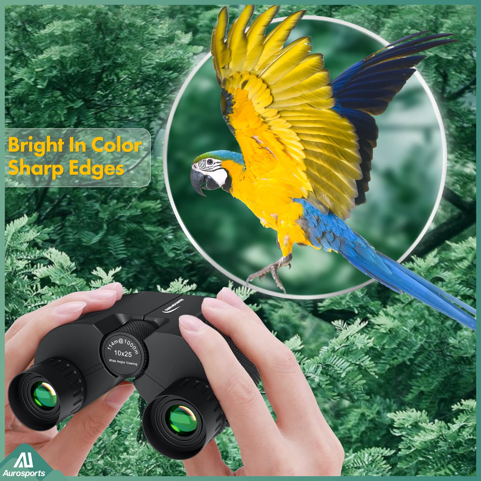 Aurosports 10X25 Binoculars For Adults And Kids, Large View Compact Binoculars With Low Light Vision, Easy Focus Small Binocular For Bird Watching Outdoor Travel Sightseeing Concert Hunting Hiking