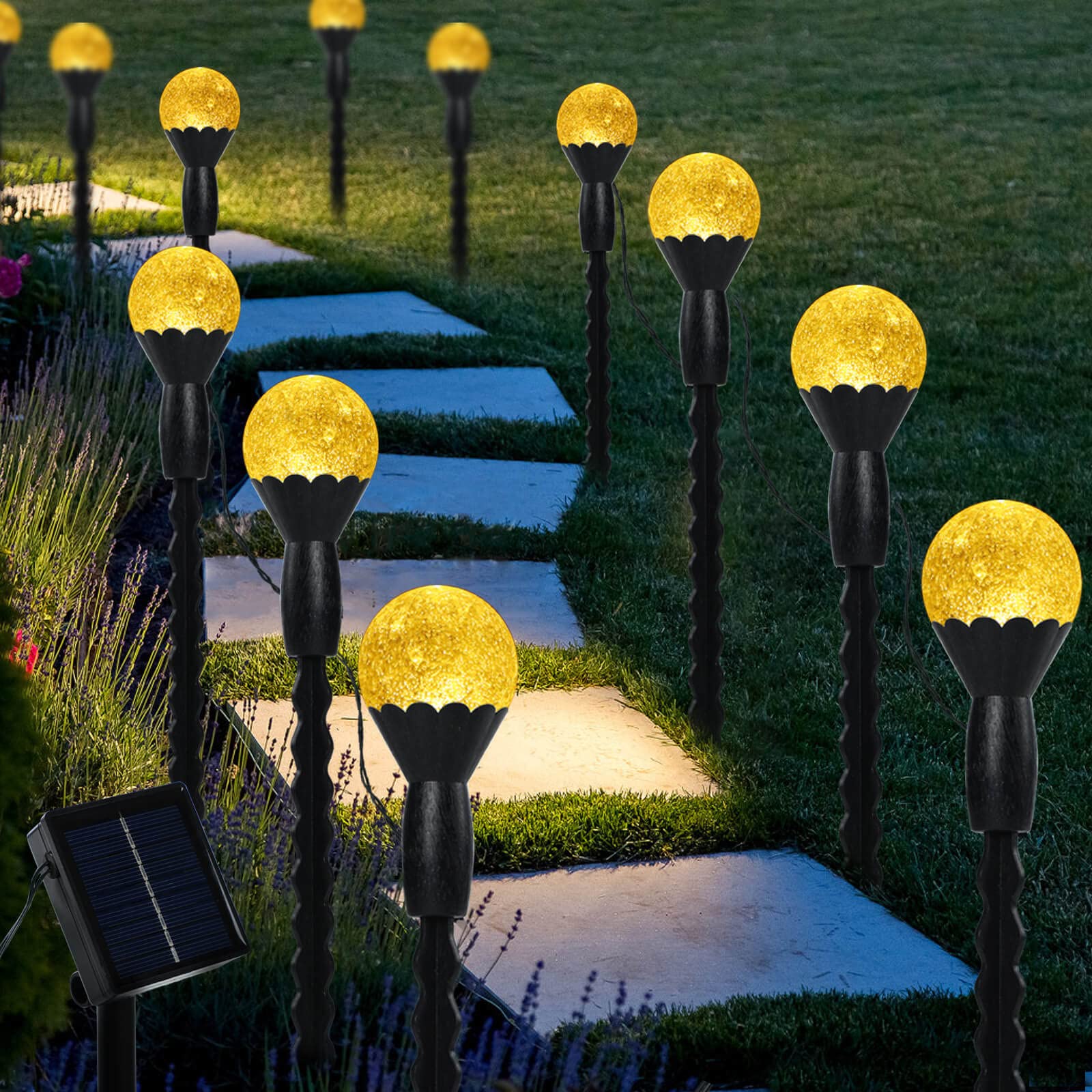 Semilits Solar Landscape Lights 12Led Bubble Beads Shaped Outdoor Solar String Lights For Path Garden Patio Decor