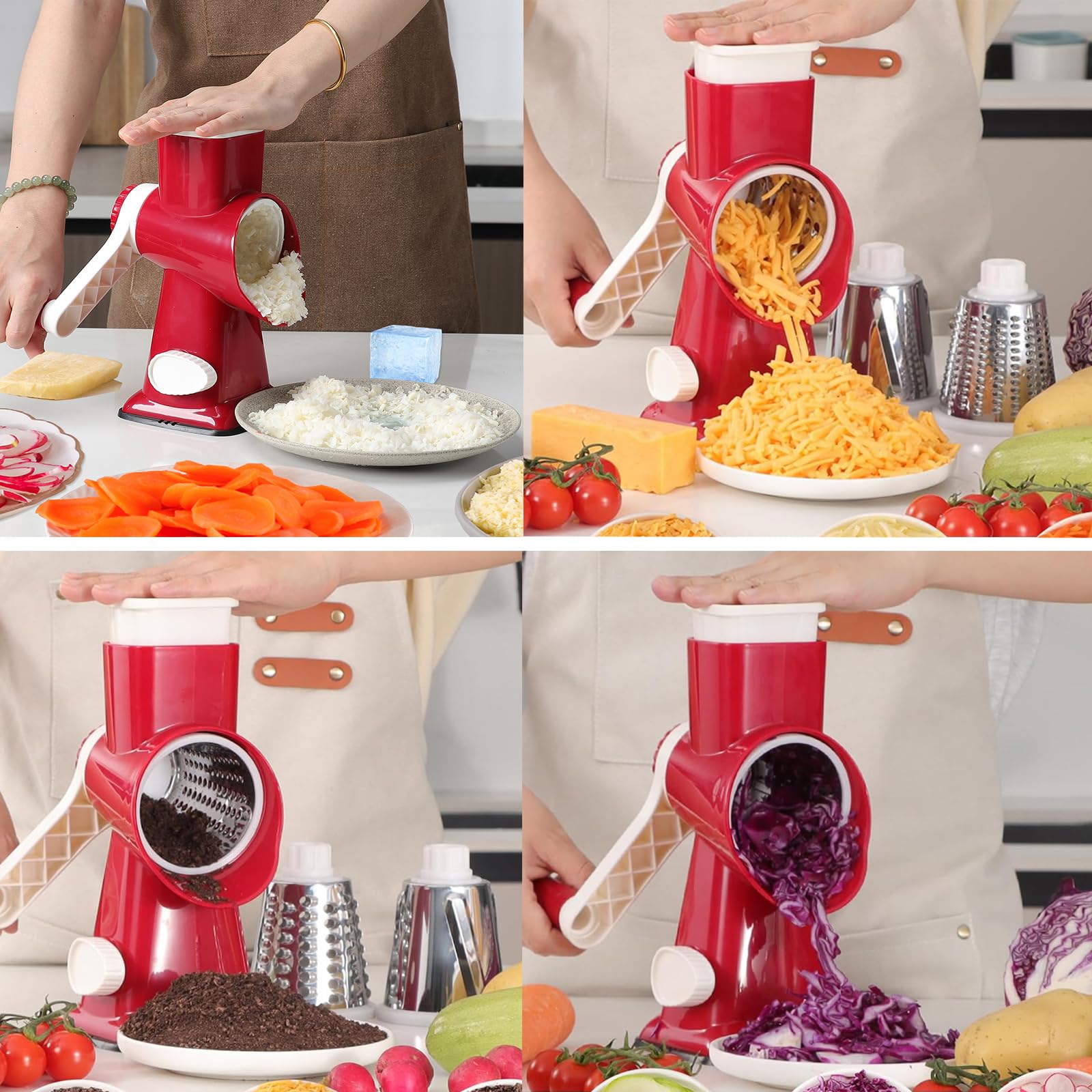 Rotary Cheese Grater with Handle, Multifunctional Kitchen tool, Stainless Steel Rotary Grater Slicer for Fruit, Vegetables - Koospark