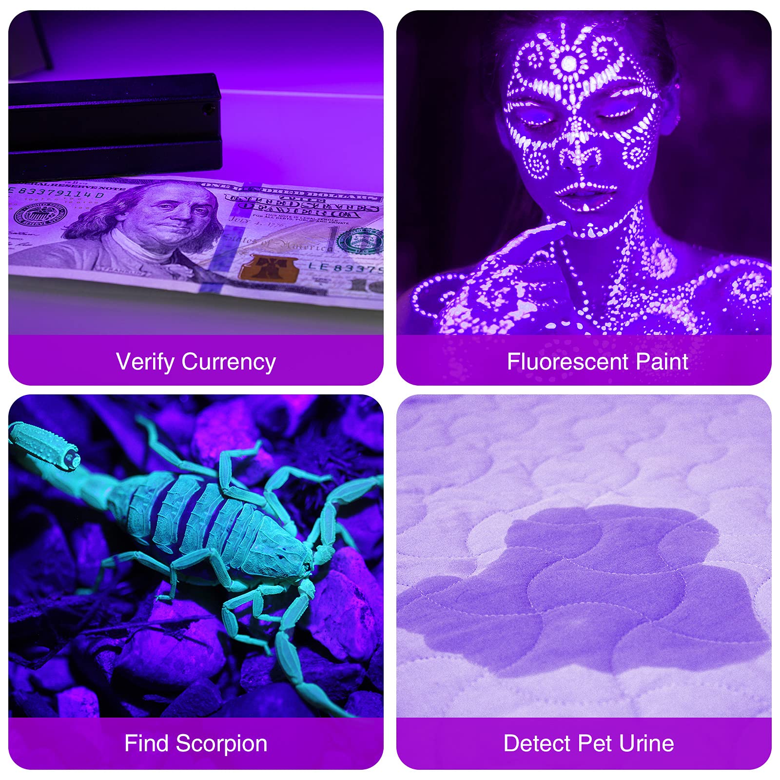 Cosoos 2 Pack Uv Flashlights, 12 Led Mini Black Light Flashlight 395Nm Handheld Urine Detector Light For Dog/Cat, Dry Stains, Resin Curing, Bed Bug, 6 Aaa Batteries Included