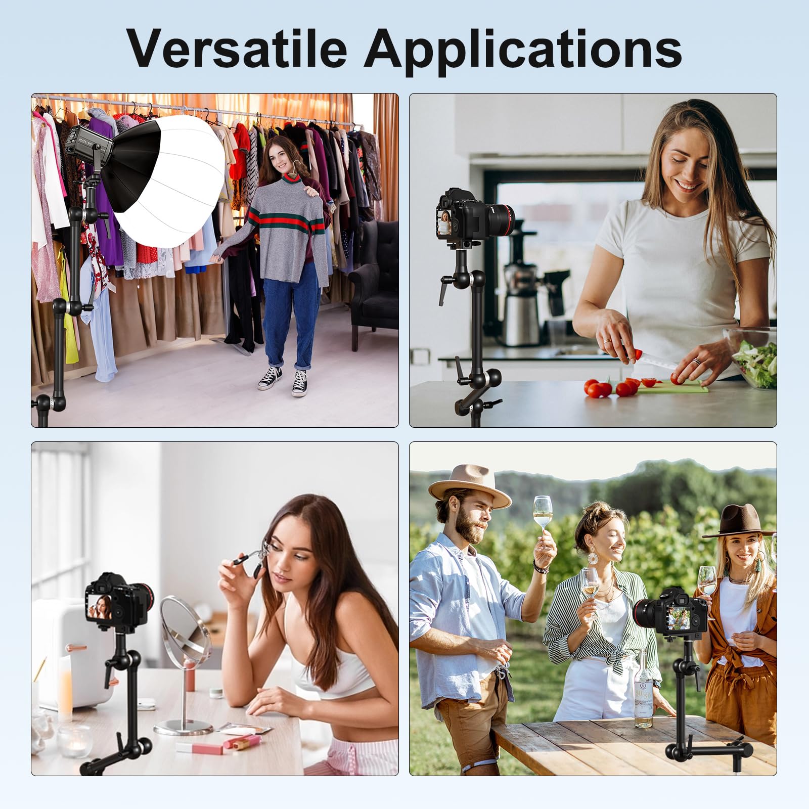 Altson 20.4"/52Cm Magic Arm Mounting Kit - Super Clamp, 1/4" Screw Adapter, Overhead Camera Desk Mount Stand For Flash/Led Light/Microphone/Monitor, Smallrig Camera Cage, Max Load: 6.61Lbs/3Kg