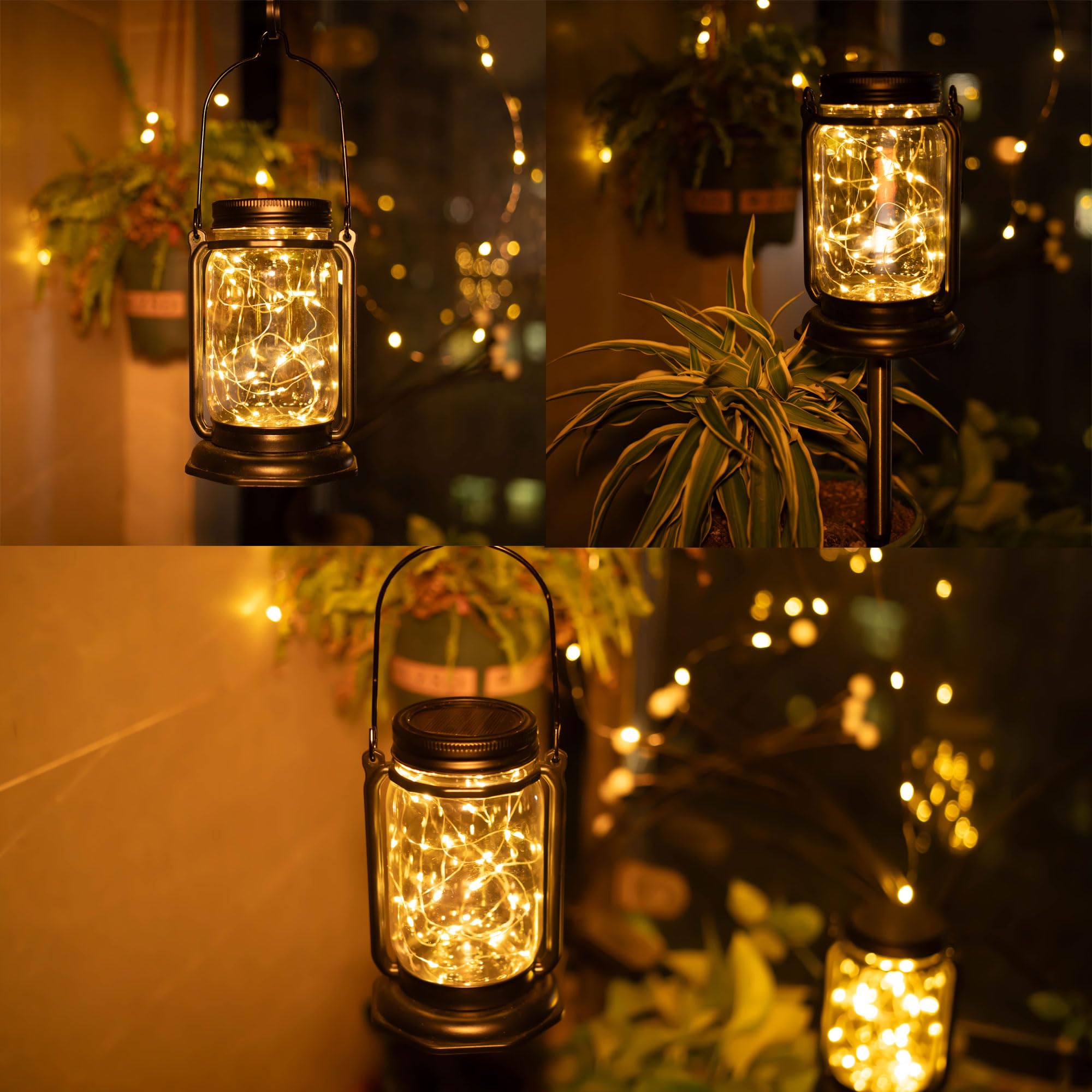Aikeve Solar Mason Jar Lights,4 Pack 30 Led Fairy Hanging Jar Lights,Solar Lanterns For Outdoor Patio Party Garden Wedding Decor Lights(Mason Jars/Handles Included)