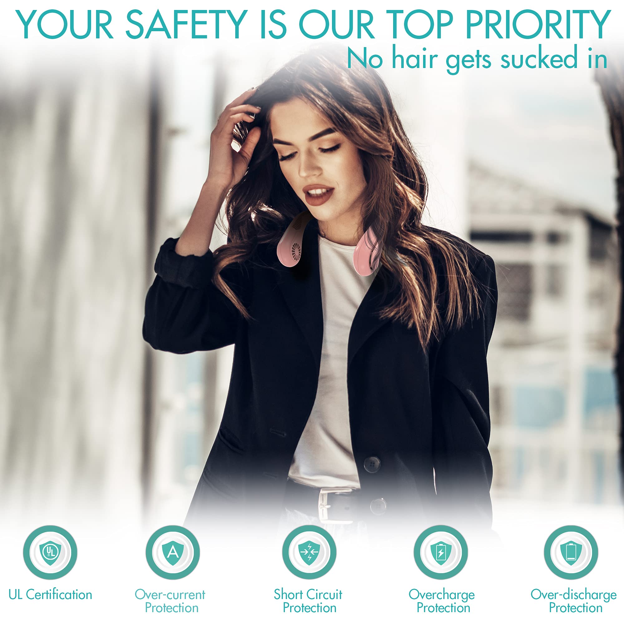 Comlife Bladeless Neck Fan, 5000Mah Rechargeable Battery Powered, Angle Adjustable, Hand-Free