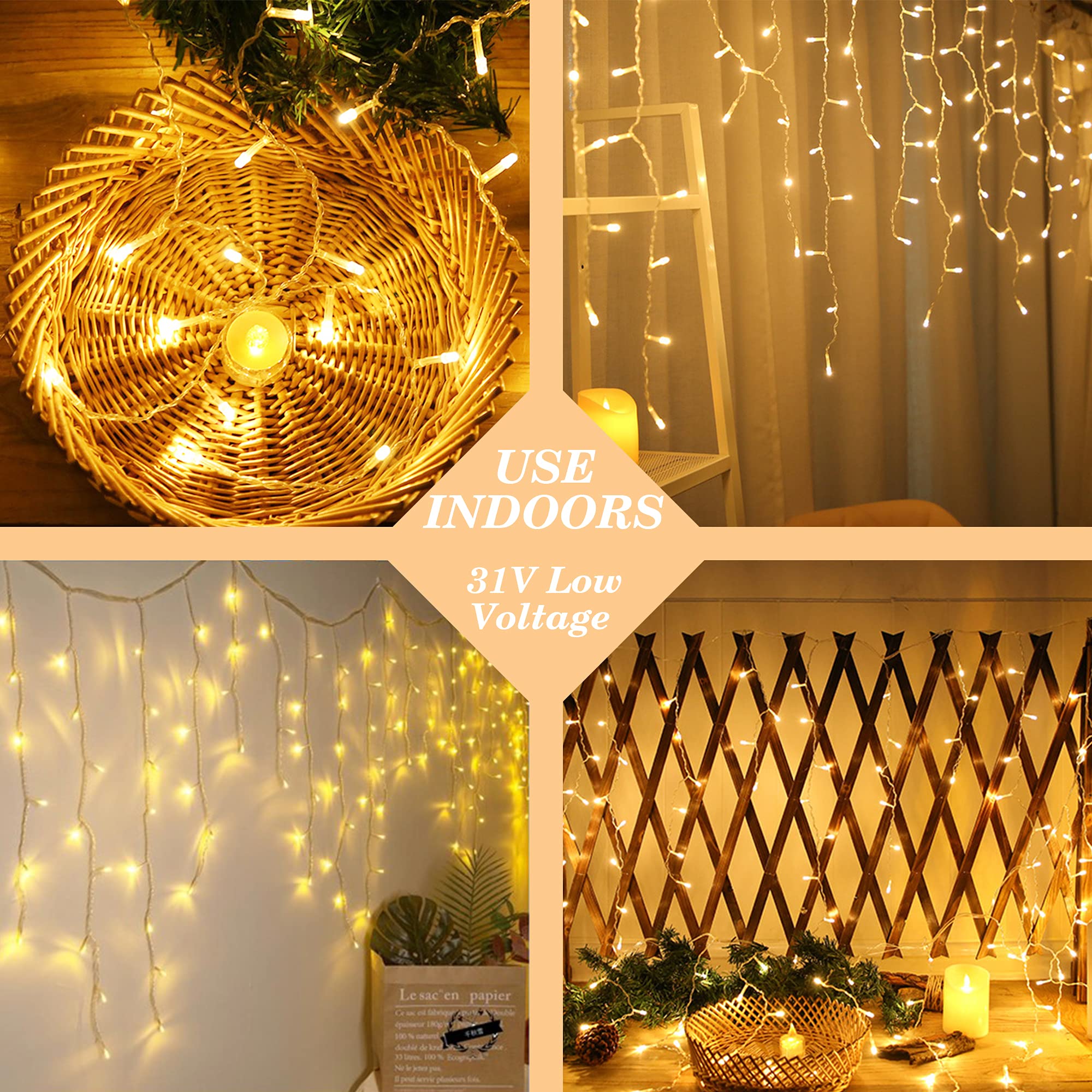 Ghope Christmas Icicle Lights Outdoor, 400 Led 32.8Ft 8 Modes Timer Ip44 Waterproof Fairy String Light With 64 Drops, Christmas Lights For Christmas Decorations,Holiday, Party, Wedding, Eaves