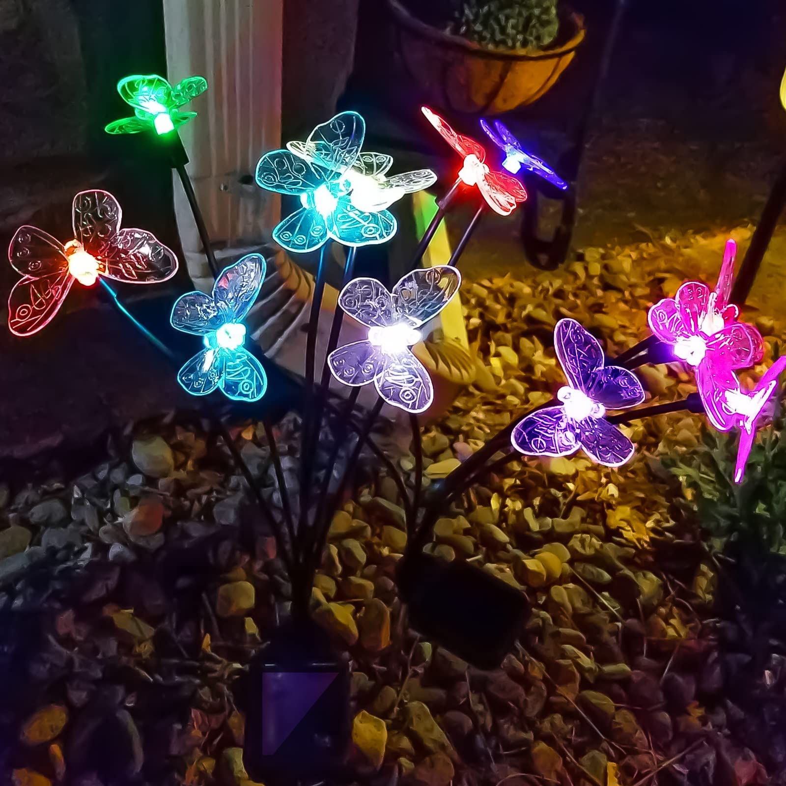 Zrjnled Solar Outdoor Lights Waterproof, Garden Butterfly Lights 7 Color Changing, Sway By Wind, For Patio, Flower Beds, Garden, Backyard, Fence, Walkway, Party, Wedding, Xmas (Colour, 2 Pack Butterfly)