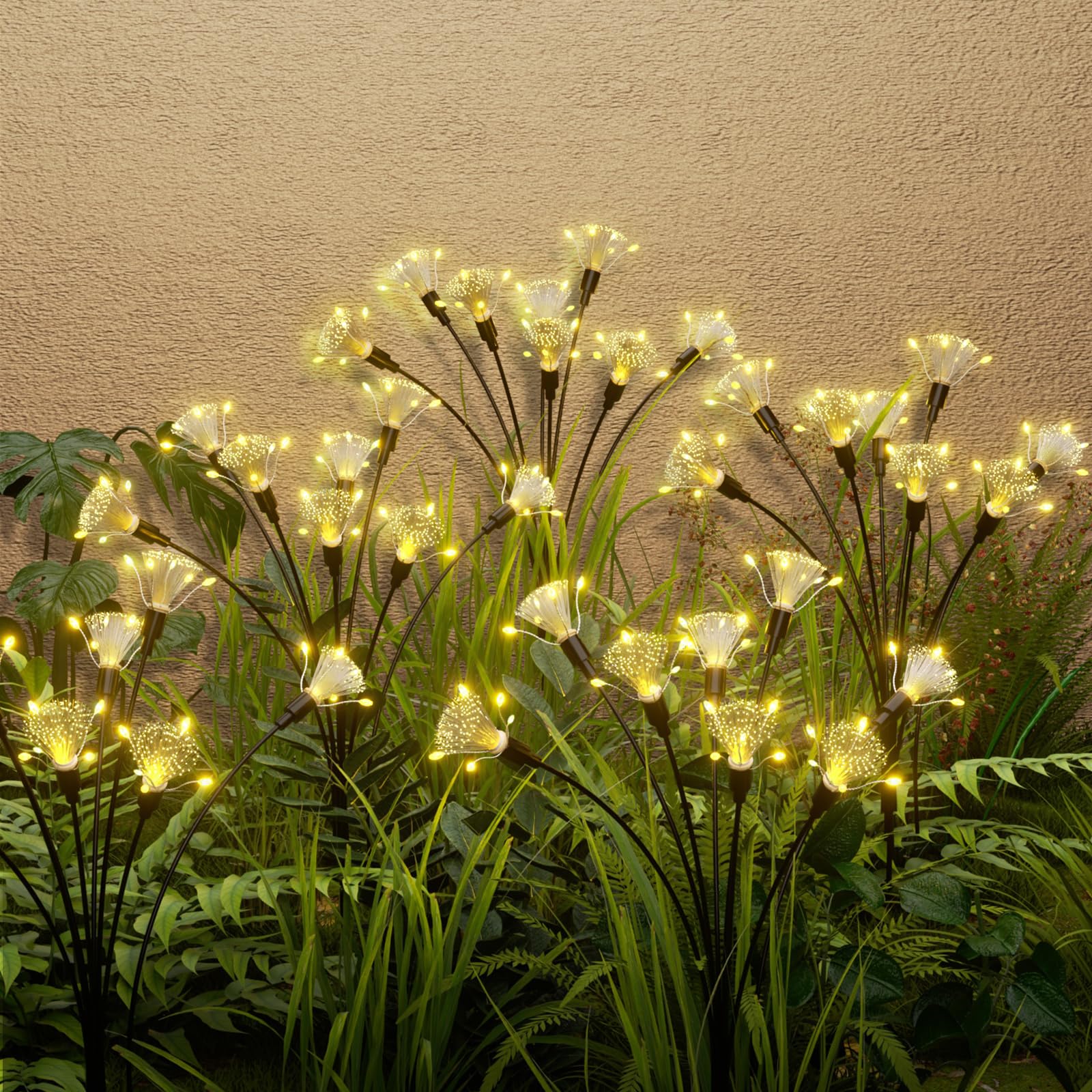 Flumy Solar Garden Lights, 64 Led Firefly Lights For Christmas Decorations, Waterproof Solar Outdoor Lights, Pathway Patio Outdoor Decor, Solar Swaying Lights, Swaying In The Wind(2 Pack)