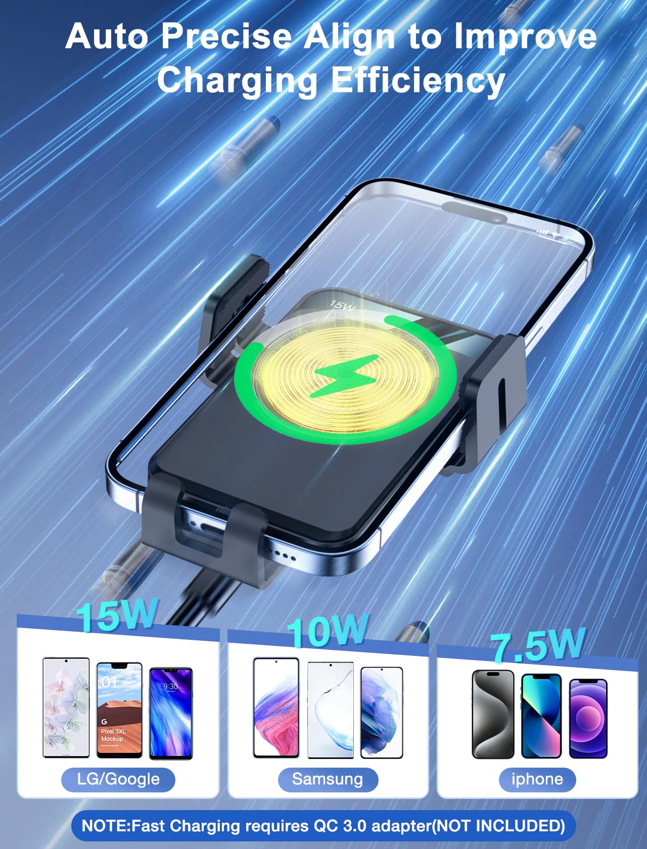 Mokpr Wireless Car Charger, Auto-Clamping Car Mount 15W/10W/7.5W Fast Charging Air Vent Car Phone Mount Compatible With Iphone 15/14/13/13 Pro/12 Pro Max/12 Pro/12/11/10 Series, Samsung Galaxy Series