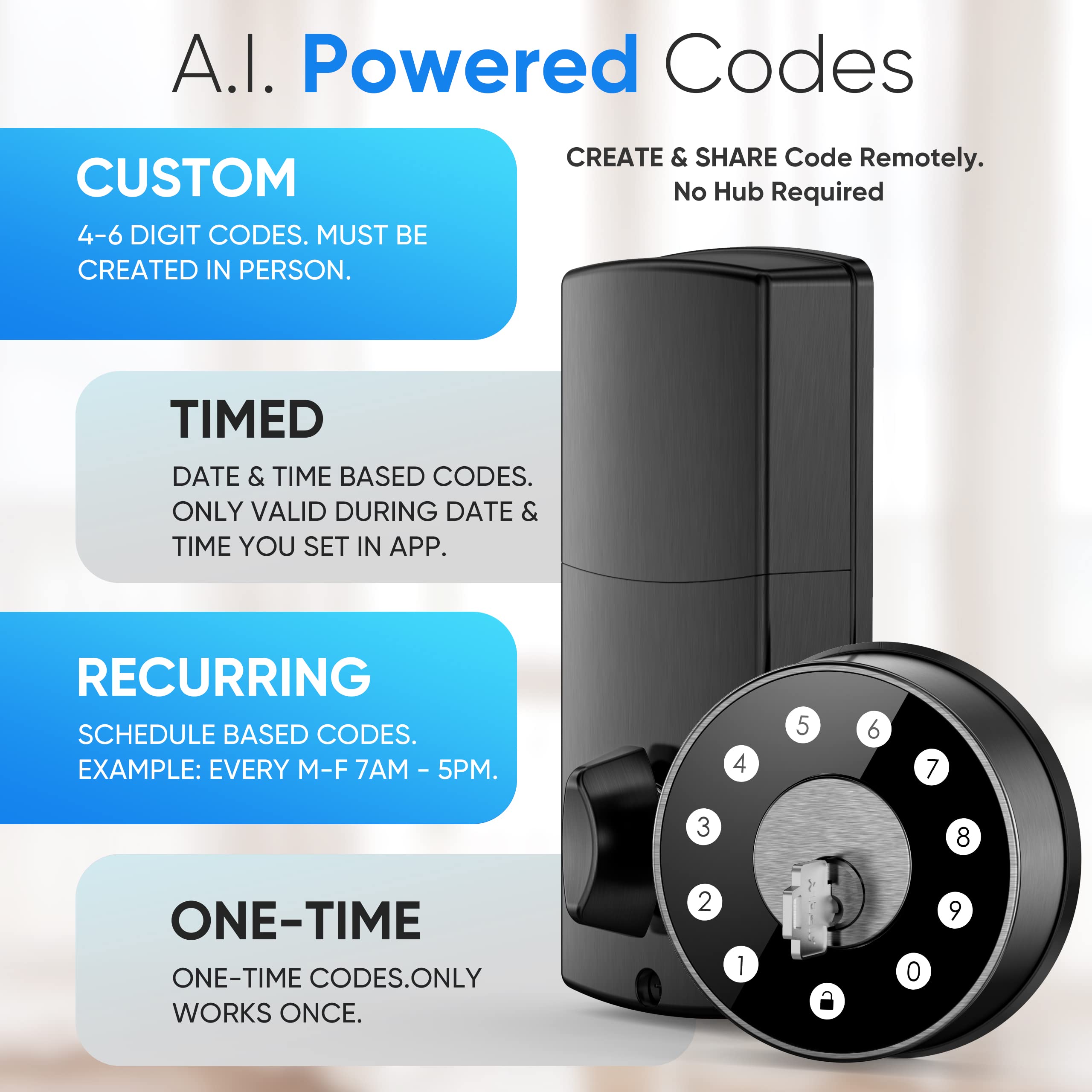 Sifely Keyless Deadbolt Smart Door Lock: Digital Keyless Entry Door Lock For Front Door, Code & Fob Access, App Control, Auto Lock, Easy To Install (Black)