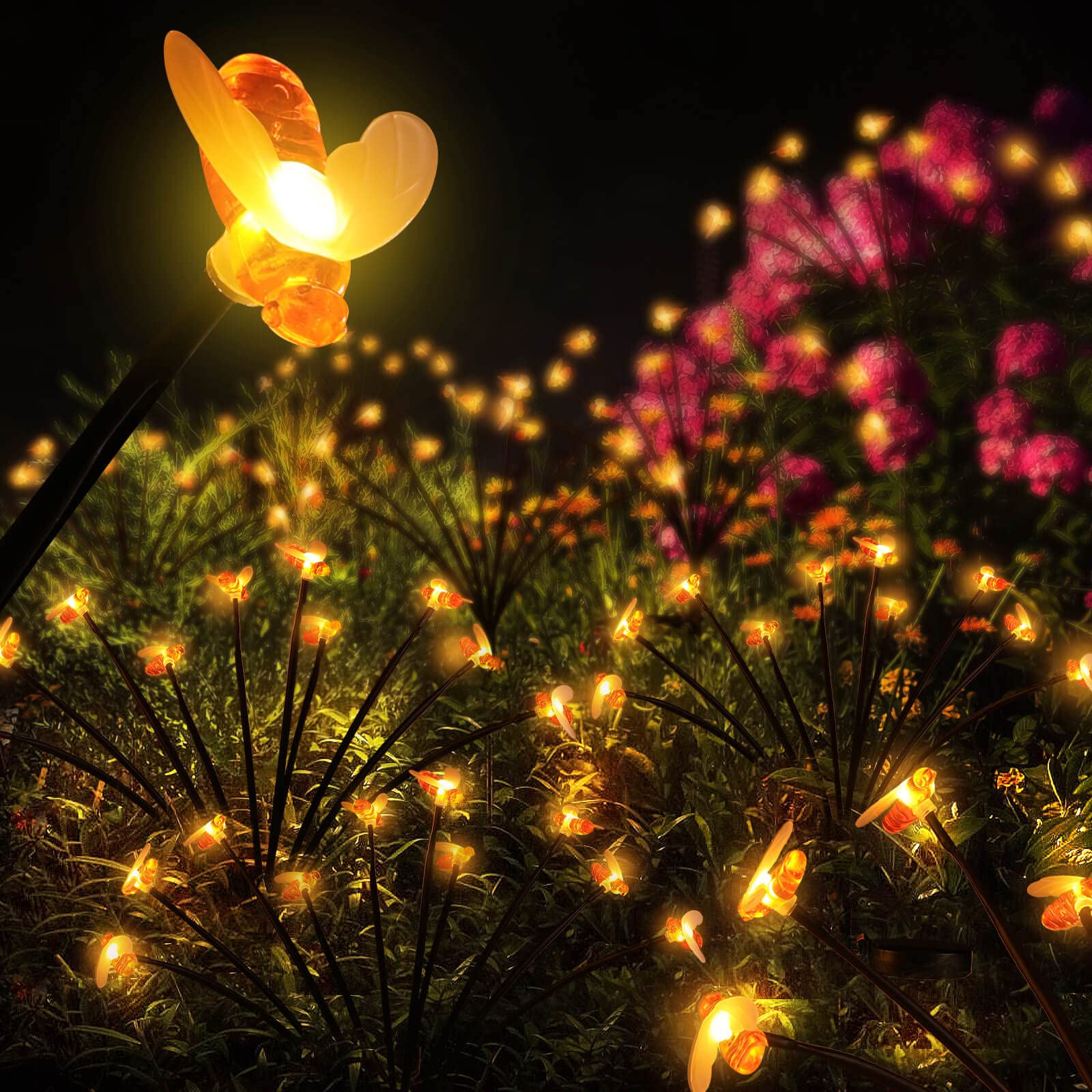 Semilits Solar Landscape Path Lights 10Led Honey Bee Garden Decoration Outdoor Solar Lights 2Pack