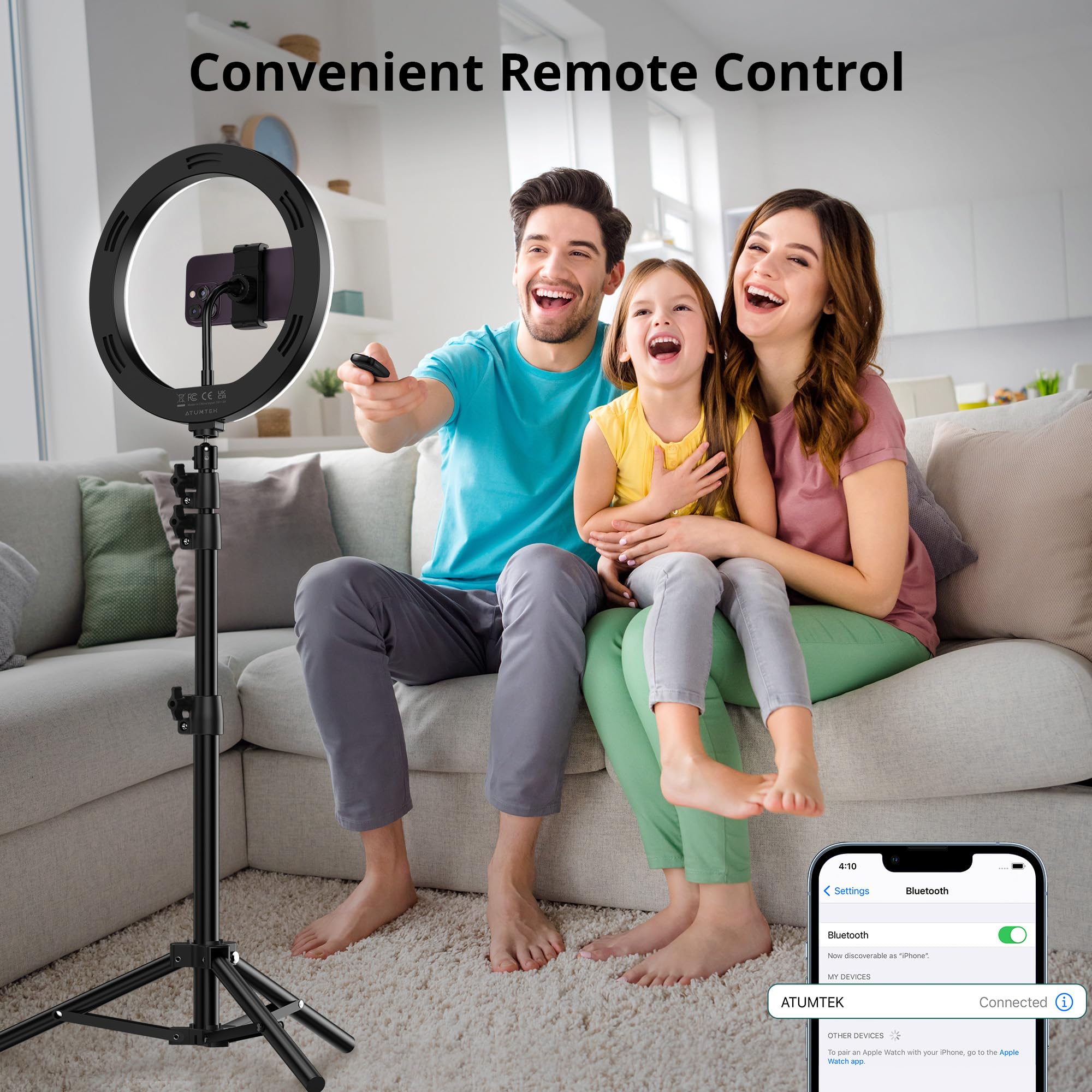 Atumtek 10" Selfie Ring Light With 55" Extendable Tripod Stand, Selfie Light With Phone Holder And Bluetooth Remote, Dimmable Led Ring Light For Streaming, Tiktok, Zoom, Vlogging, Youtube, Etc