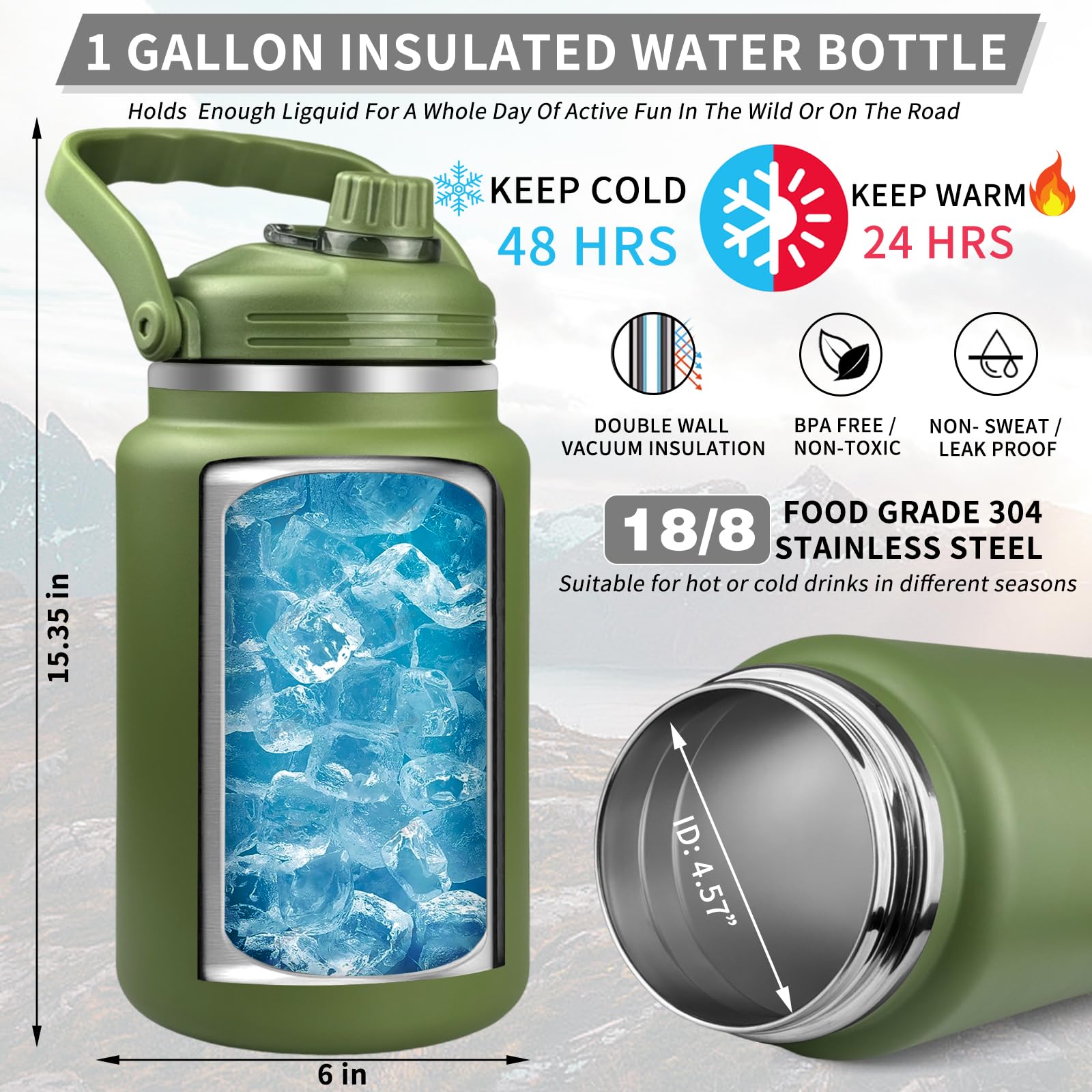 1 Gallon Water Bottle With Military Style Bottle Holder Bag Insulated Stainless Steel Water Jug