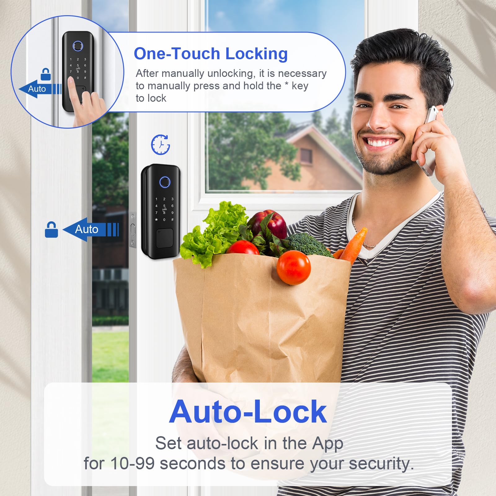 Dinstech Smart Keyless Entry Door Lock With Fingerprint & Touchscreen Keypad, Auto Lock, Bluetooth Control (Black)