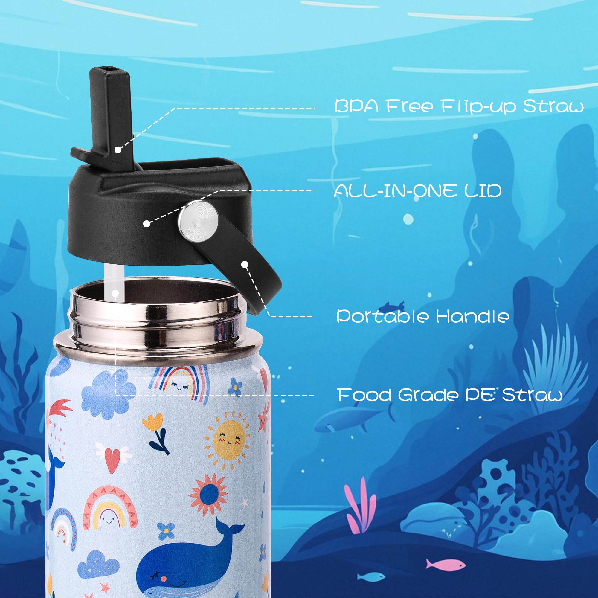 12Oz Kids Insulated Water Bottle,Double Wall Vacuum Tumbler,18/8 Stainless Steel Leak Proof Kids