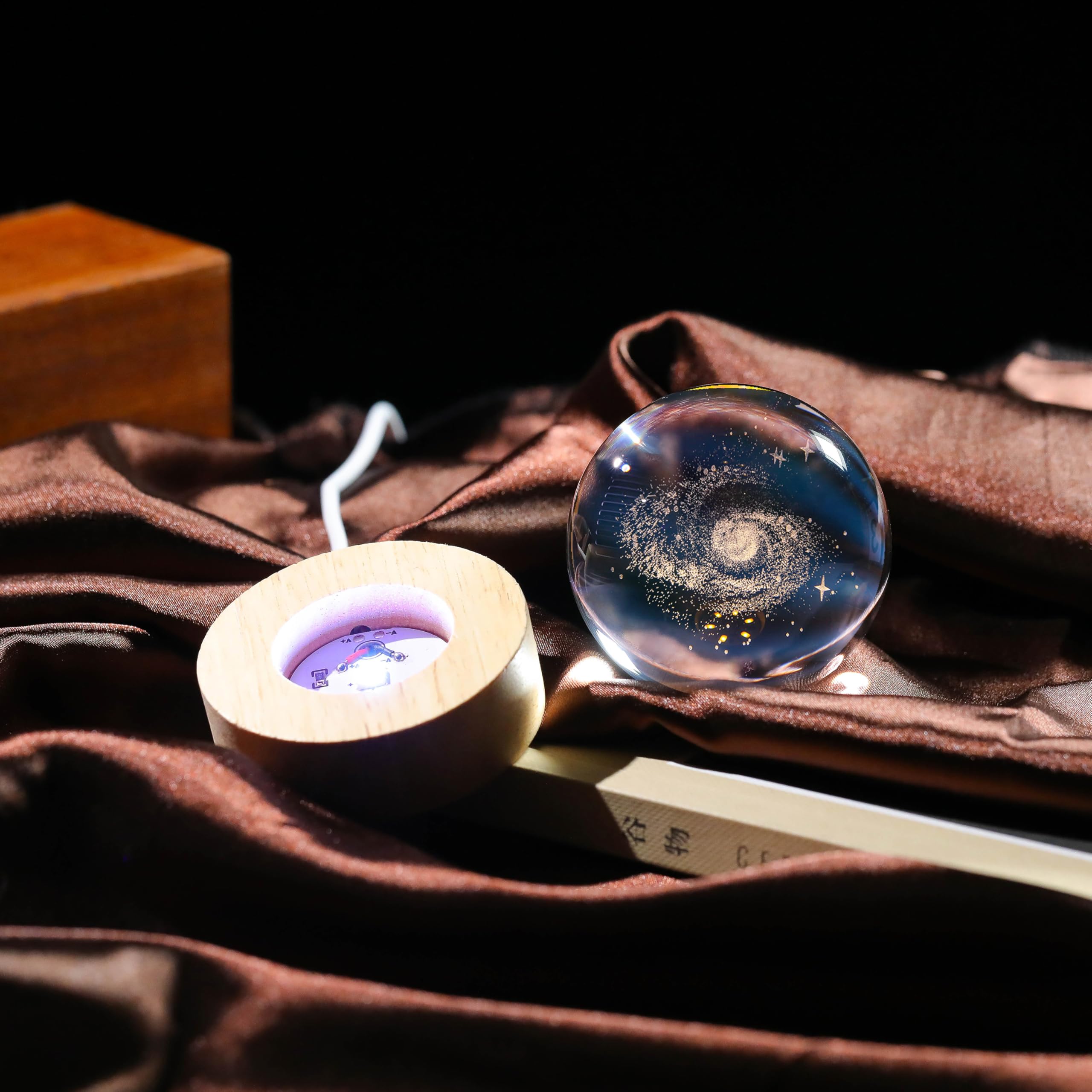 Precious Memorial 3D Galaxy Crystal Ball Night Light With Remote  2.36 Inch Galaxy Planets Glass Ball Lamps With 16 Color Led Wooden Base For Birthday, Astronomy Space Universe  For Boys Girls