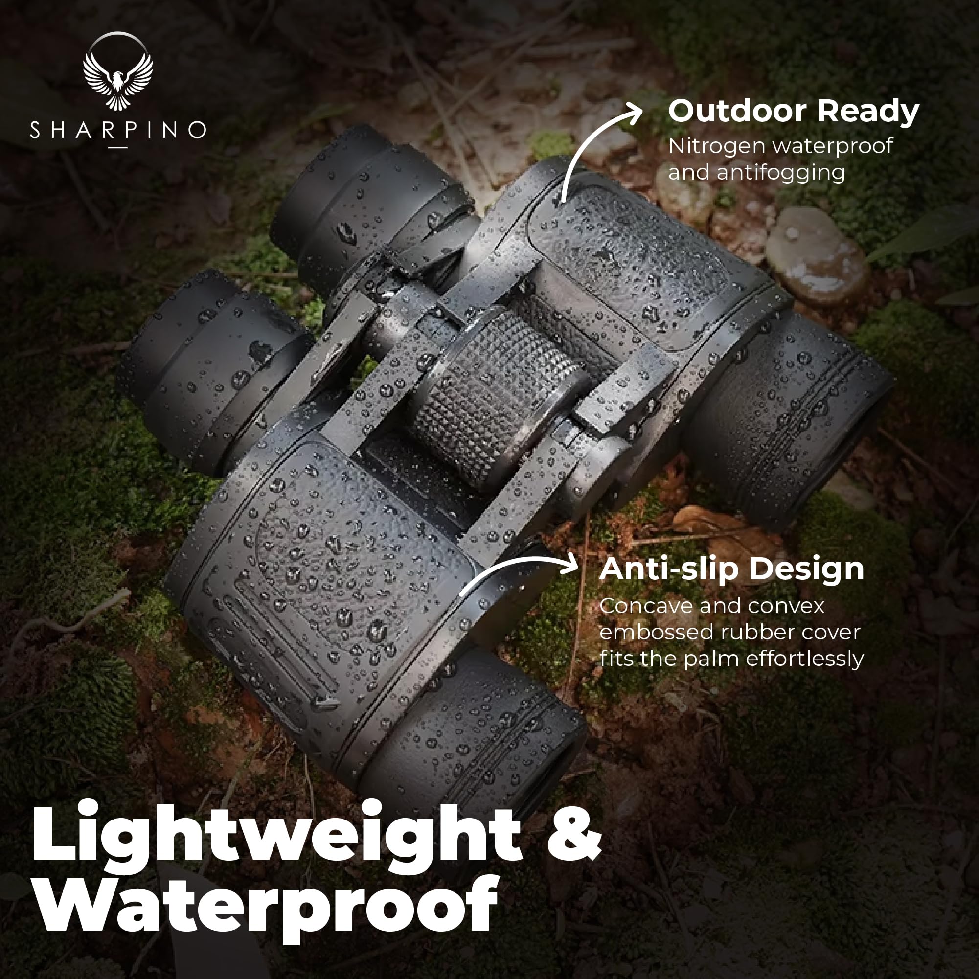 Sharpino 10 X 50 Binoculars For Adults High Powered – Wide Angle Binoculars With Anti Reflective Fog Proof Lens – Waterproof, Outdoors, Hunting, Bird Watching, Concert, Sporting Events