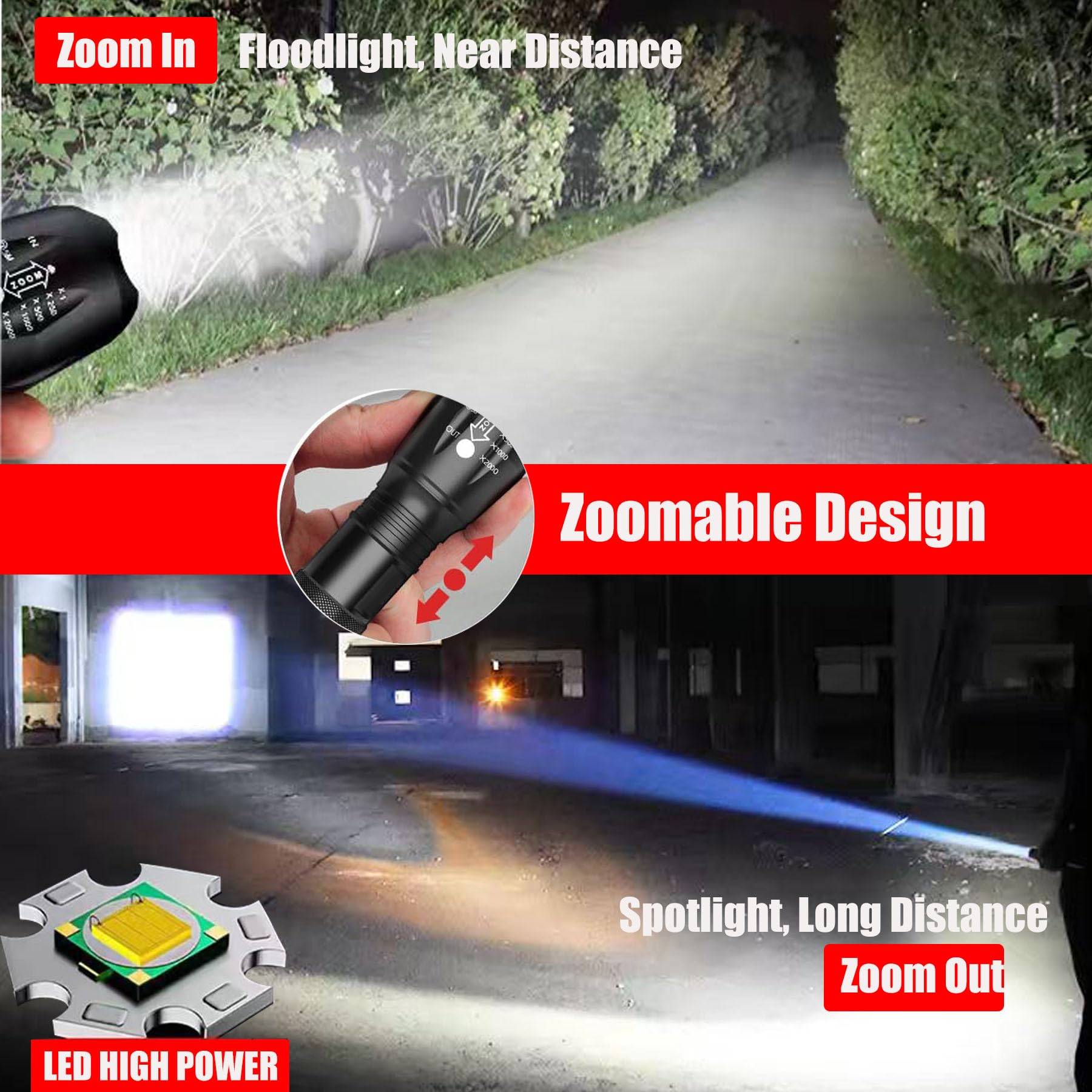 Lechou Tactical Flashlight Sc1010, 2000 Lumens Handheld Flash Lights, 5 Modes, Zoomable, High Power, Waterproof For Outdoor Camping Hiking, Led Flashlights For  Survival Emergency (2 Pack)