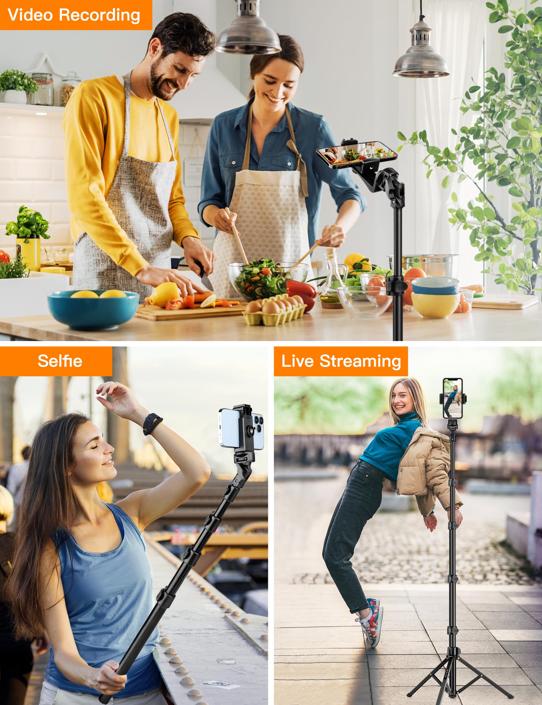 Victiv Phone Tripod, 86" Tall Tripod For Iphone With Flexible Gooseneck & Remote, Portable Aluminum Cellphone Stand For Selfies, Video Recording,Travel, Compatible With Iphone Android