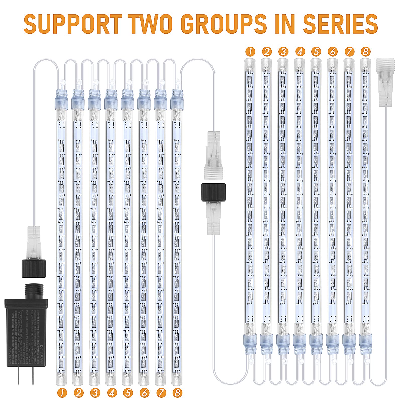 Fyyzy Icicle Lights Snowfall Meteor Shower Rain Light Christmas Led Decoration Falling Drop String Light 8 Tubes 288 Leds(Blue, 30Cm), 1 Pack