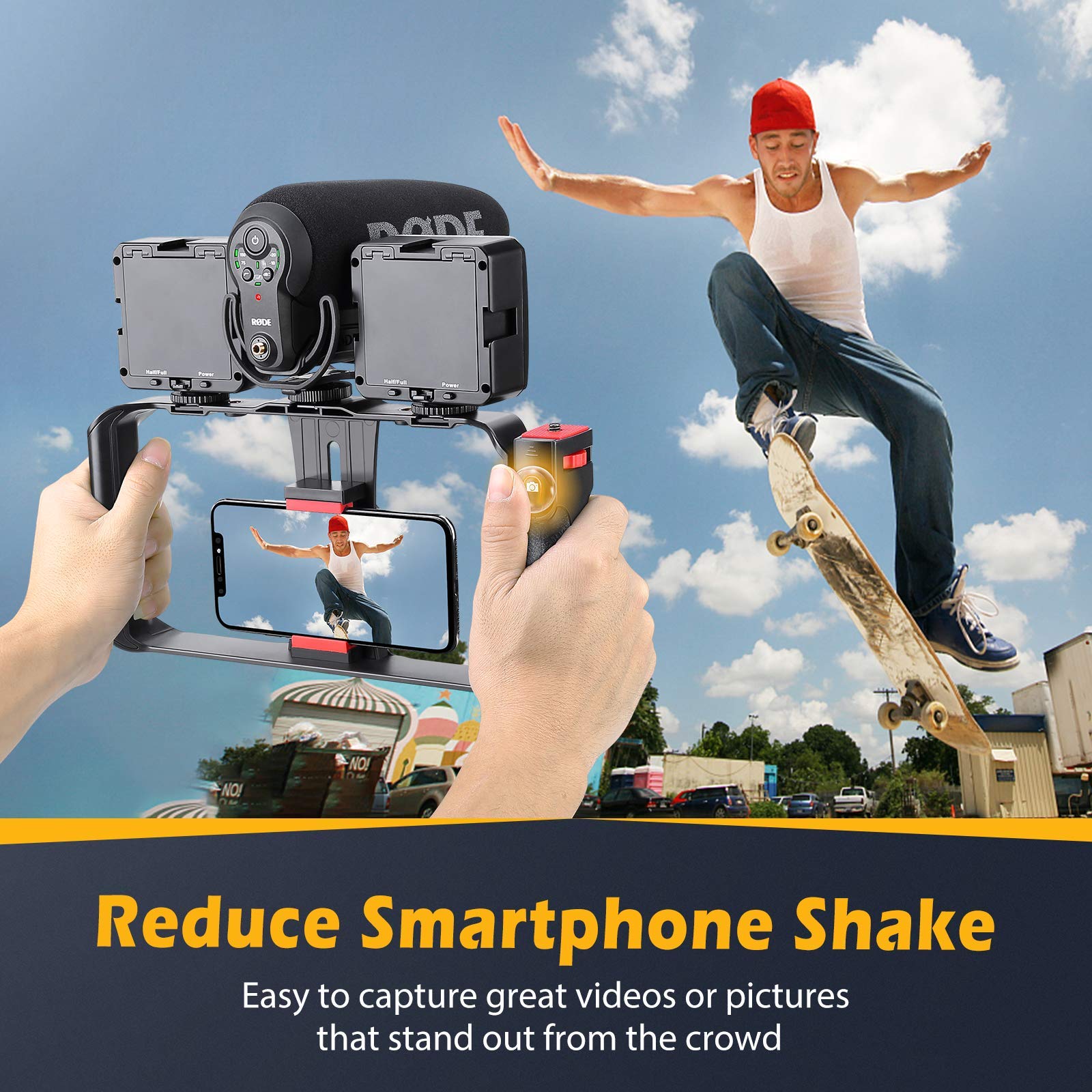 Zeadio Smartphone Stabilizer Grip, Cellphone Video Rig Tripod Mount Holder, With Wireless Remote Shutter For All Iphone And Android Smartphones