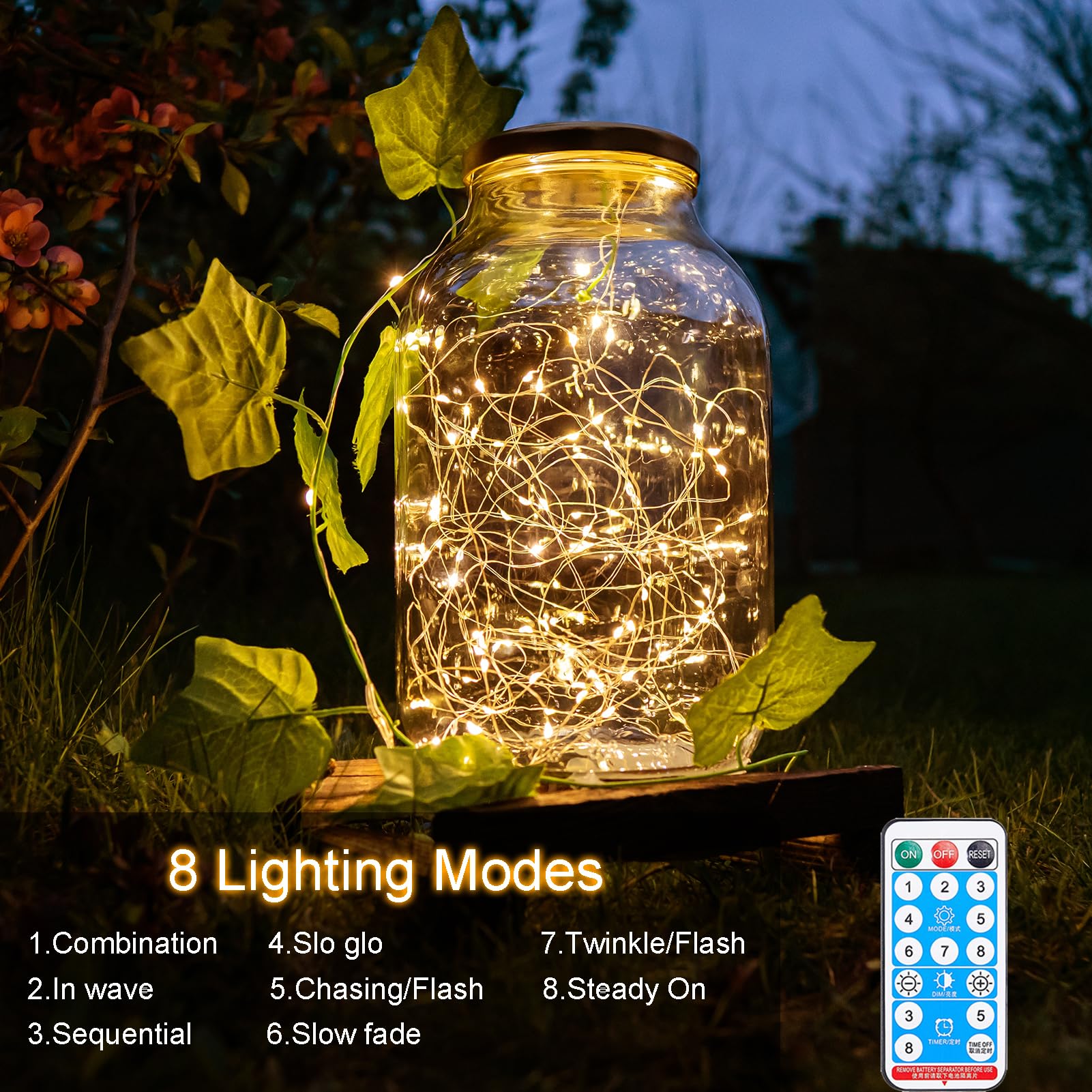 Zaiyw 300 Led 100Ft Solar Fairy Lights Outdoor, Solar Sliver Wire Fairy Lights With Timer Remote, Twinkle Lights Waterproof For Tree Garden Patio Wedding Decoration (Warm White)