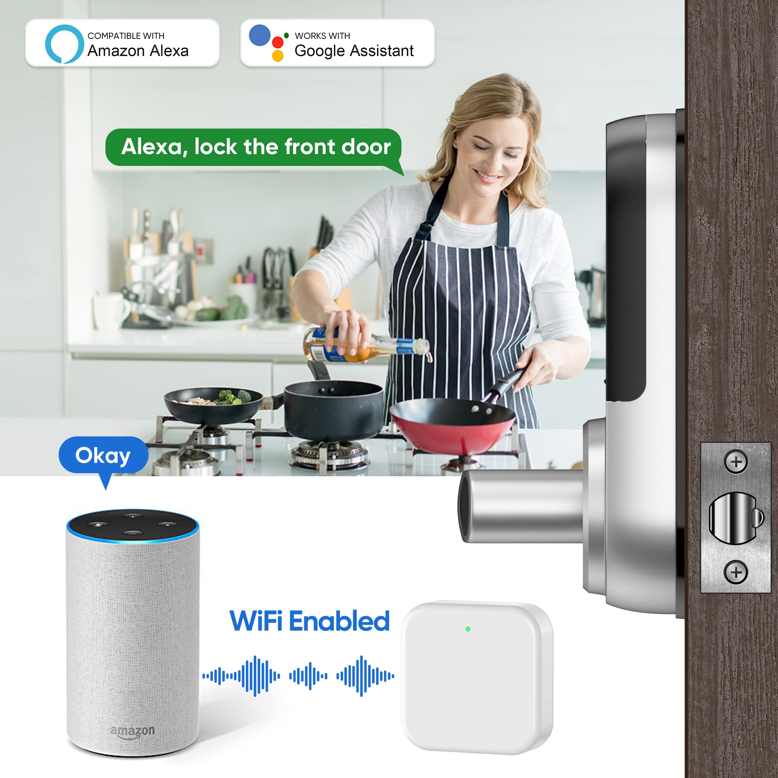 Sifely Keyless Entry Smart Lock - Fingerprint & Keypad Access, Front Door Handle, Silver