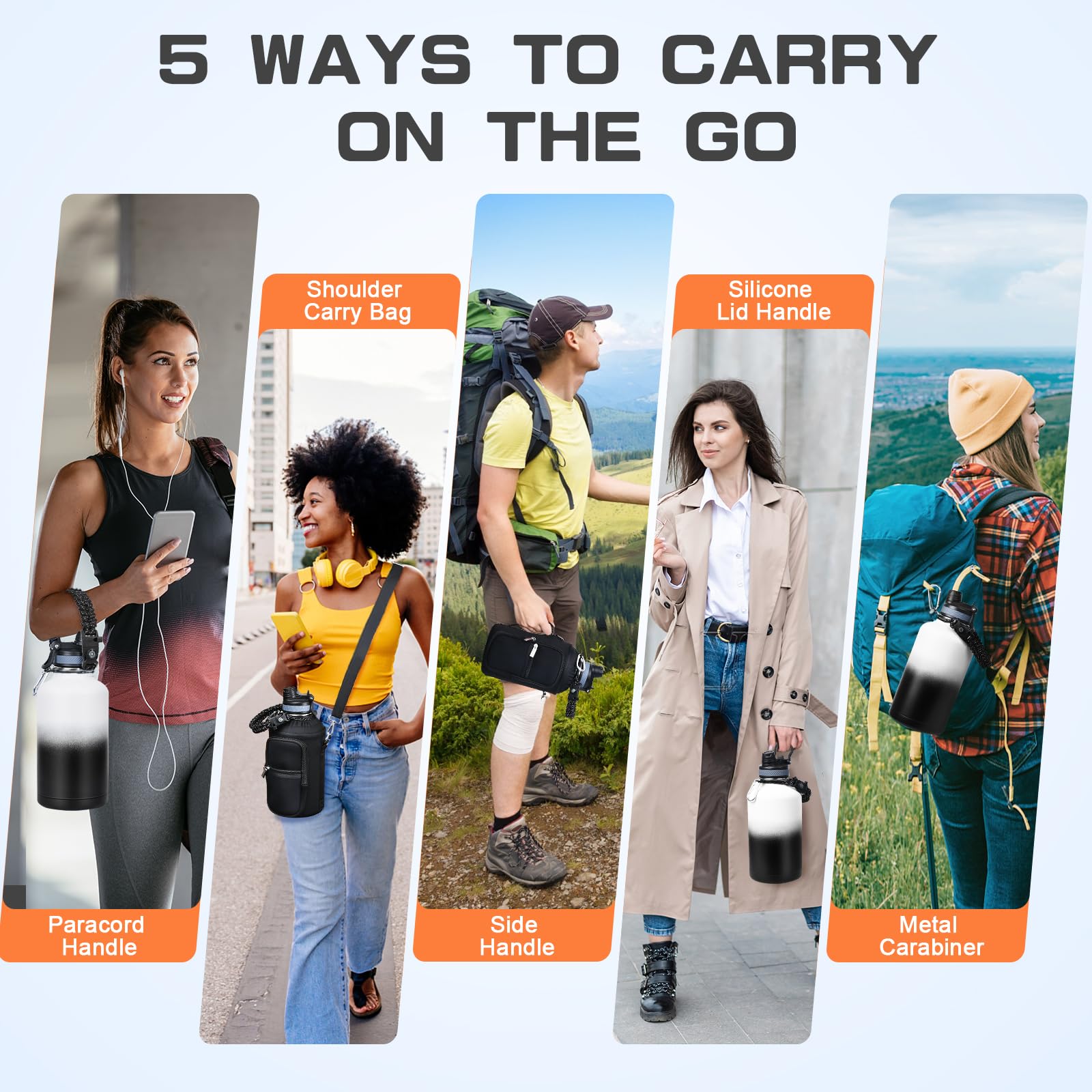 Insulated Water Bottle 64 Oz, Half Gallon Water Jug Cold 48H, Stainless Steel Bottles