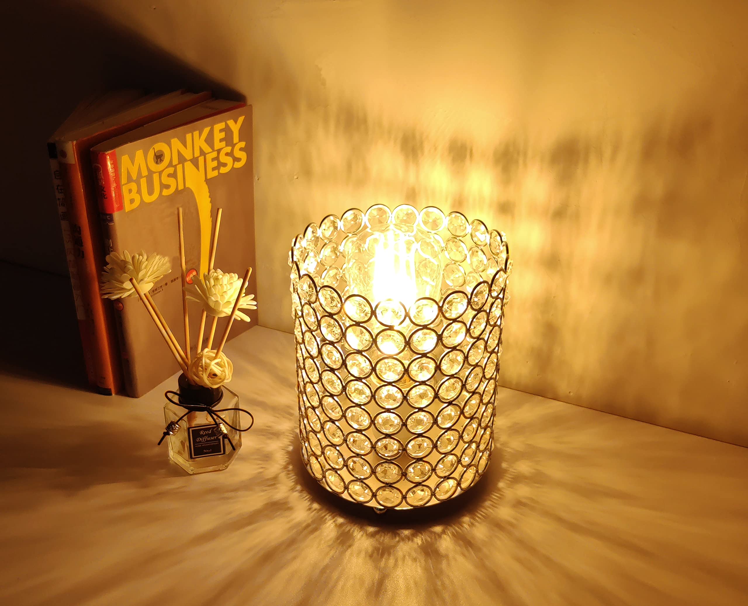 Floodoor Crystal Lamp, Silver Lampshade K9 Crystal Table Lamp, Modern Style Decorative Bedside Table Lamp, Suitable For Bedroom, Bedside, Living Room, Bookcase (With Plug)
