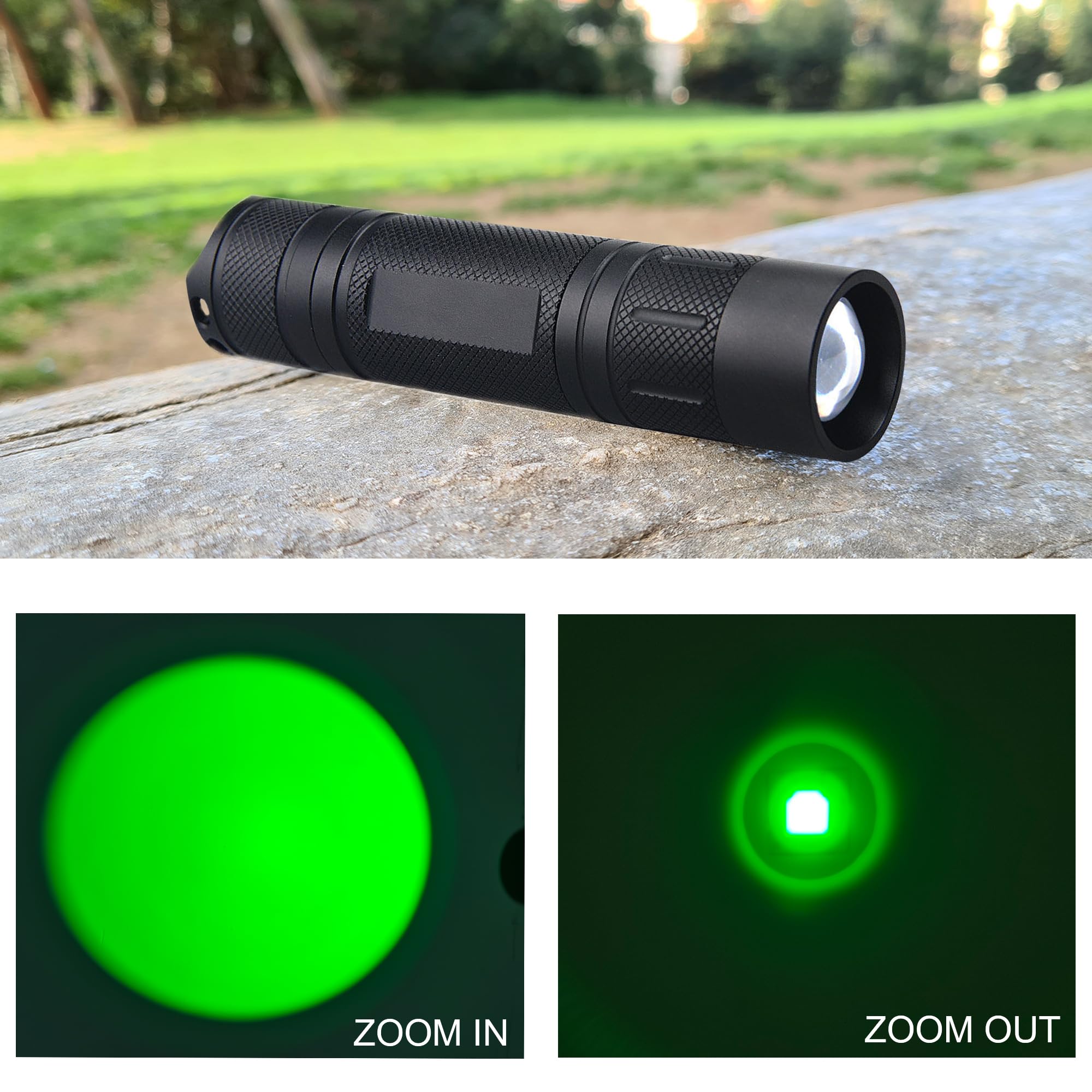 Zyunmall Green Light Flashlight Single Mode Zoomable Green Led Flashlights For Night Hunting, Hog