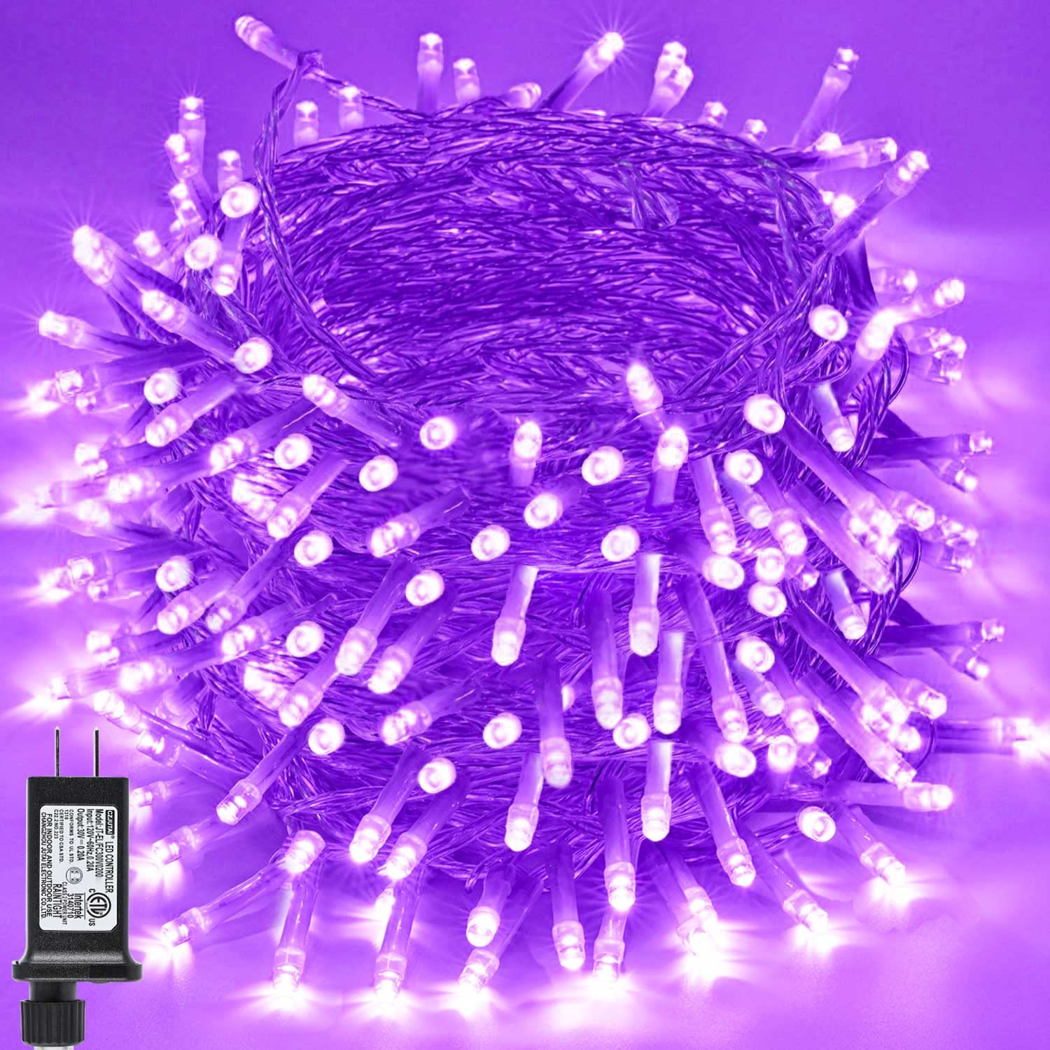 Zhouduidui Purple String Lights, 800Led 330Ft, 8 Modes Timer, Waterproof Indoor/Outdoor, Halloween/Christmas Garden Party Decoration
