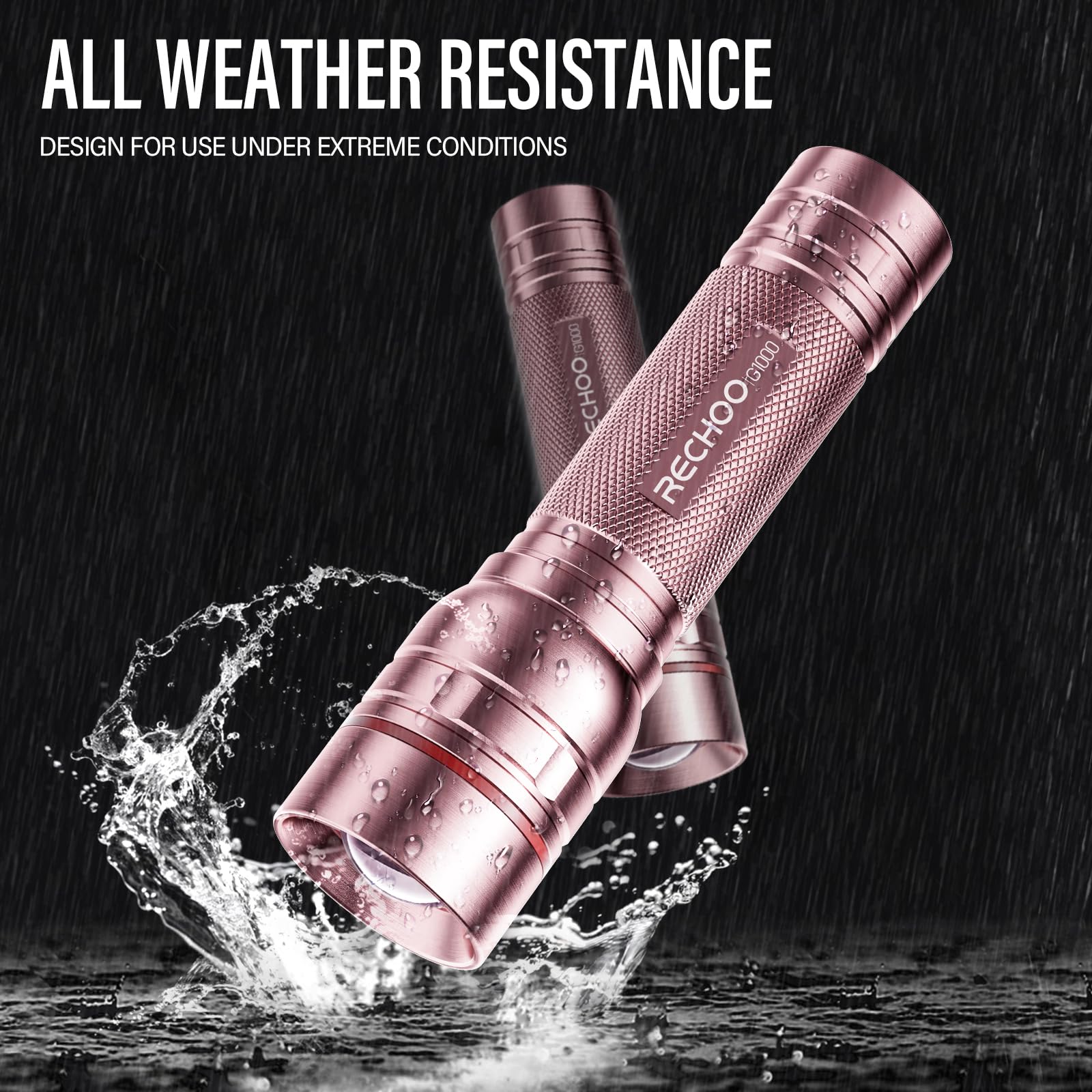 Rechoo Rechargeable Flashlights High Lumens, G1000 Super Bright Flash Light Pink, Small Zoomable Led Flashlight With 3 Lighting Modes, Portable Tactical Flashlight For Camping Essentials,  For Women
