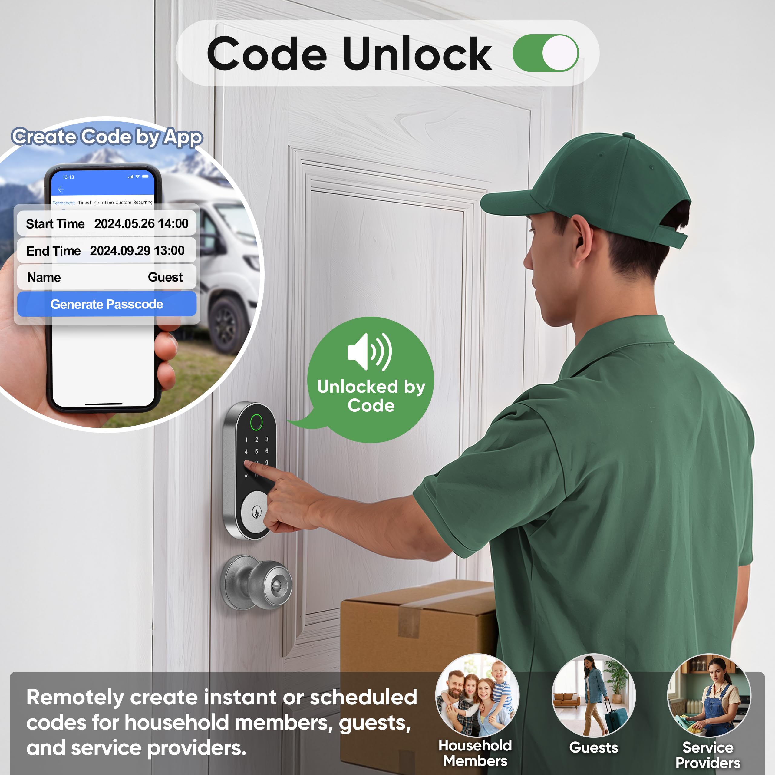 Dermum Smart Door-Lock Keyless-Entry Keypad Deadbolt: Electronic Door Lock With Code Passcode, Fingerprint Lock For Front Door (Silver)