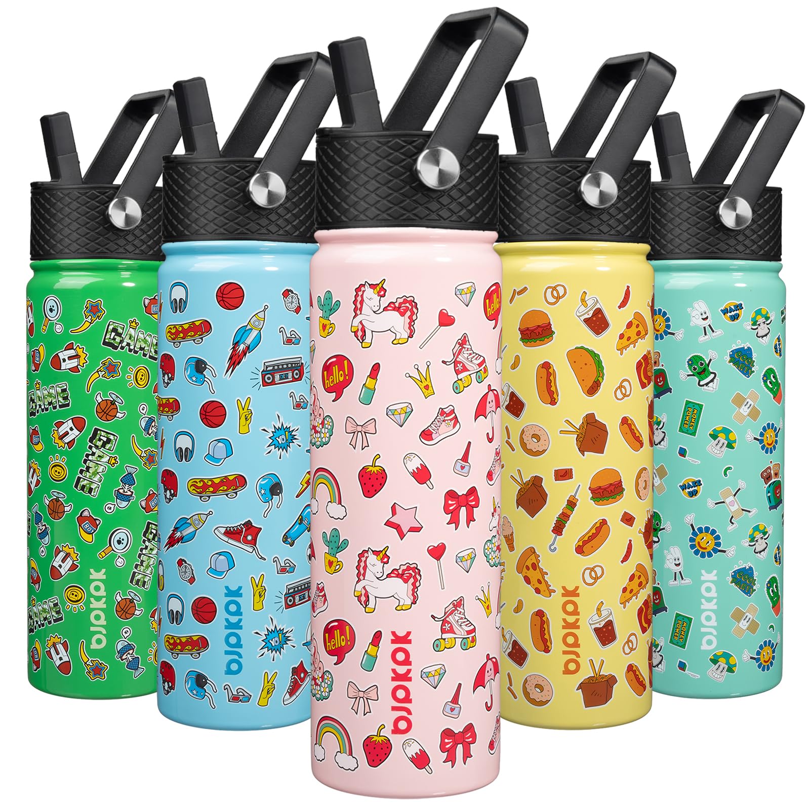 Bjpkpk Insulated Water Bottle With Straw Lid, 22 Oz Stainless Steel Metal Water Bottles, Reusable