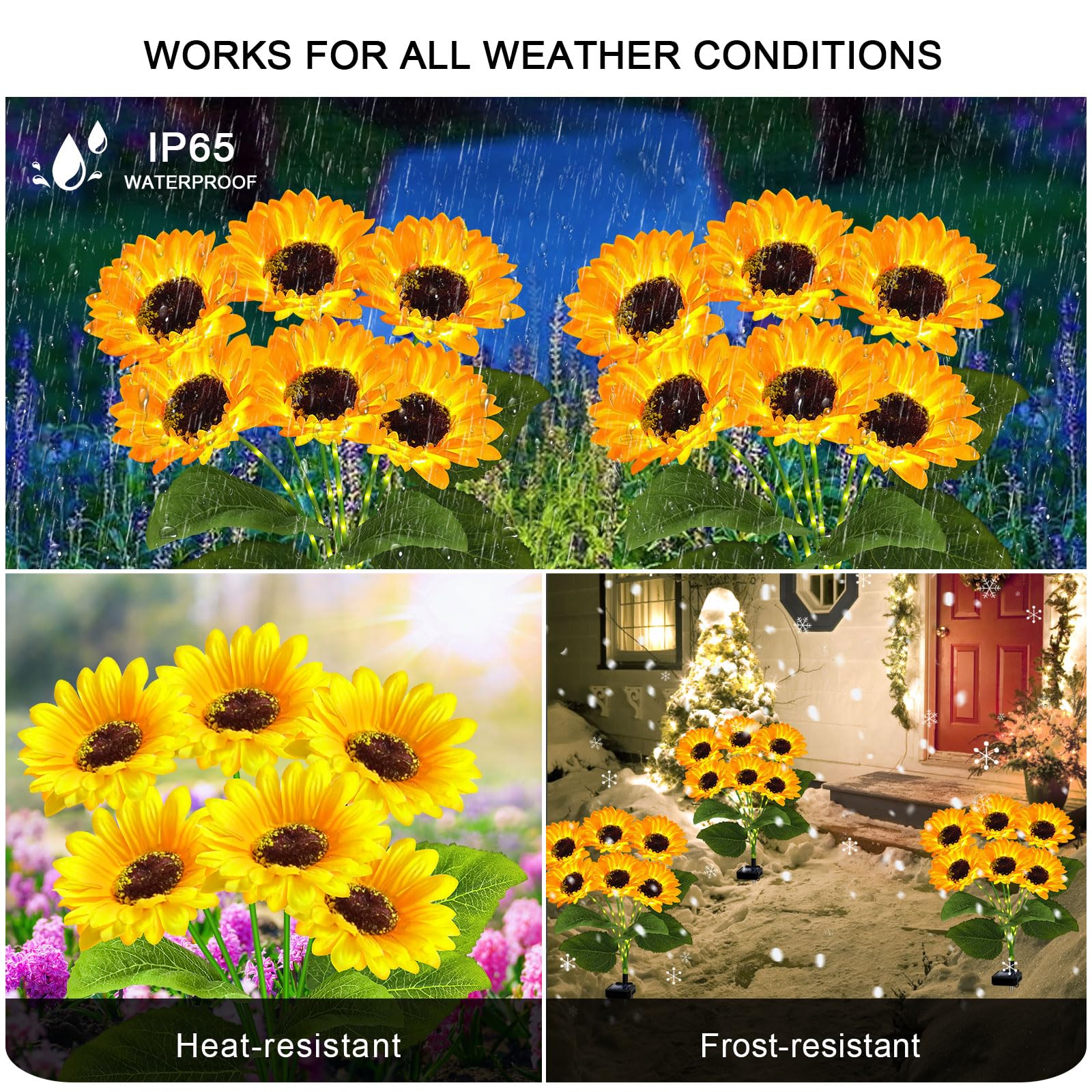 Yulloyello 2 Pack With 12 Solar Sunflower Garden Lights Warm White Led Outdoor Decorative Stake Lights For Yard, Patio, Lawn, Pathway, Ip65 Waterproof, Ideal Gift For Women, Mom, Grandma, Friends