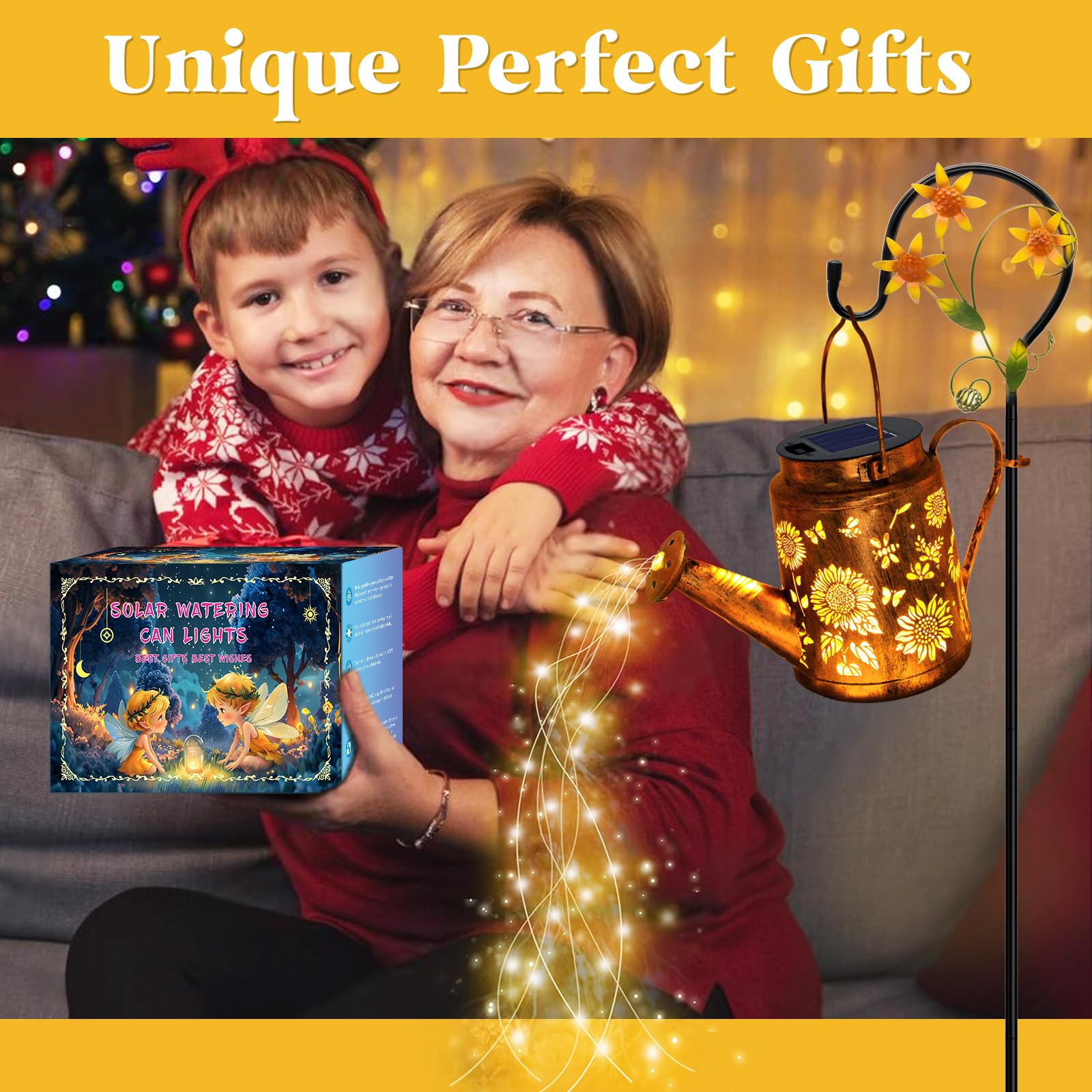 Yulloyello Solar Watering Can With Lights, Outdoor Garden Decor Sunflower Solar Garden Lights For Outdoor Pathway Yard Lawn Patio Party, Waterproof Gardening Decorations For Mom Grandma Women Birthday