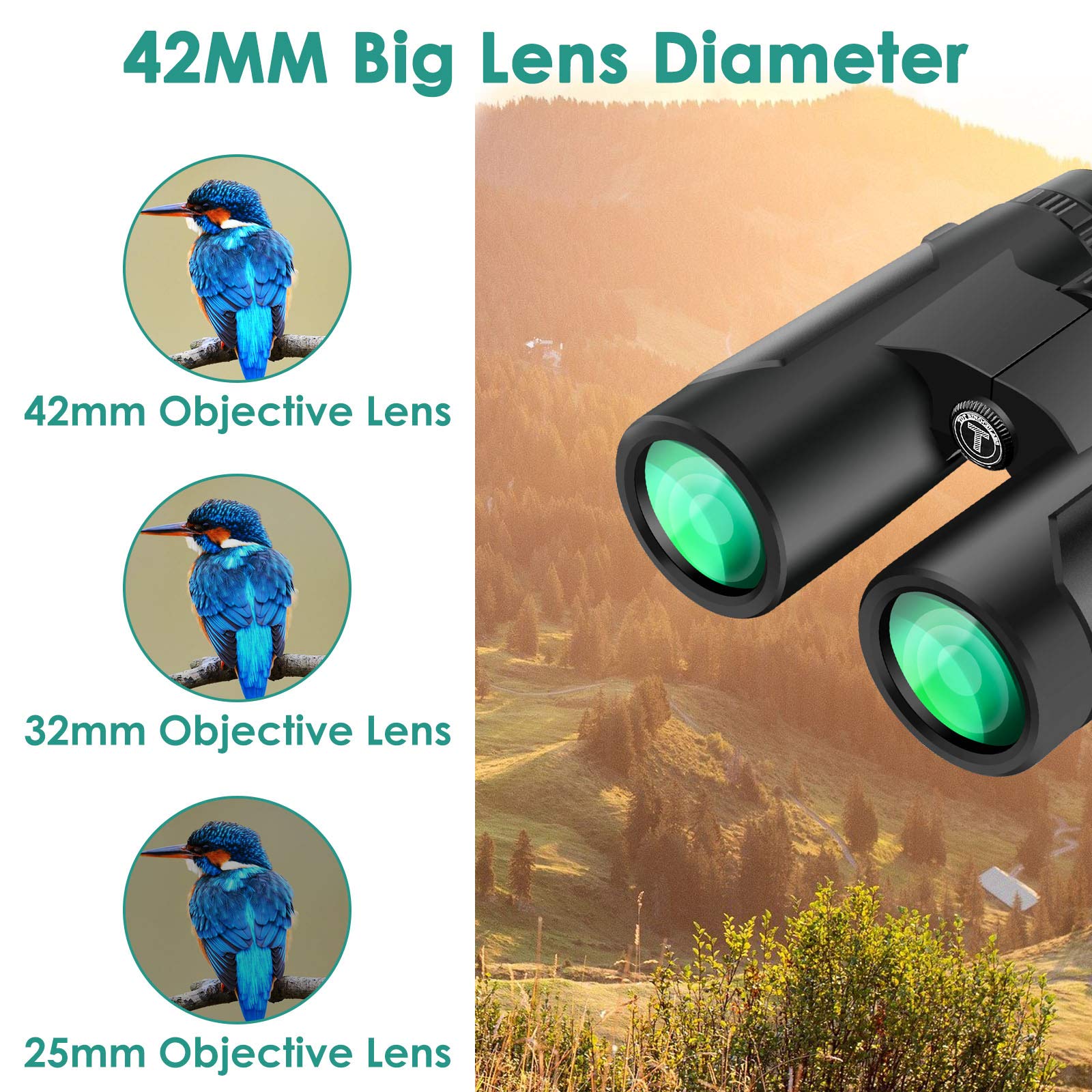 Tdt 12X42 Binoculars For Adults, Lightweight Compact Binoculars For Bird Watching,Super Sharp And Clear,Large View,Easy Adjust And Focus,Included Carrying Bag And Neck Strap