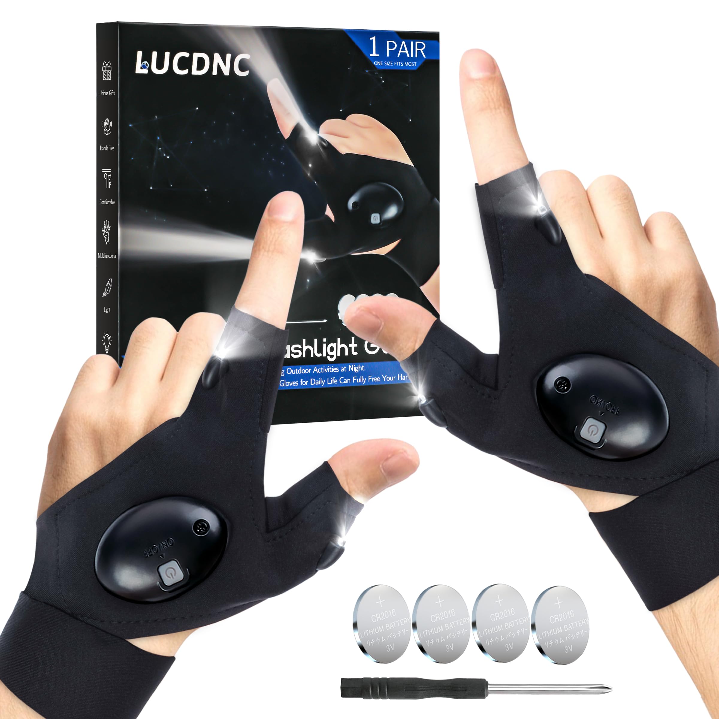 Lucdnc Led Flashlight Gloves For Men Christmas Stocking Stuffers For Adults Cool Gadget Hands- Lights Tools For Fishing Camping Repairing Unique Men Birthday
