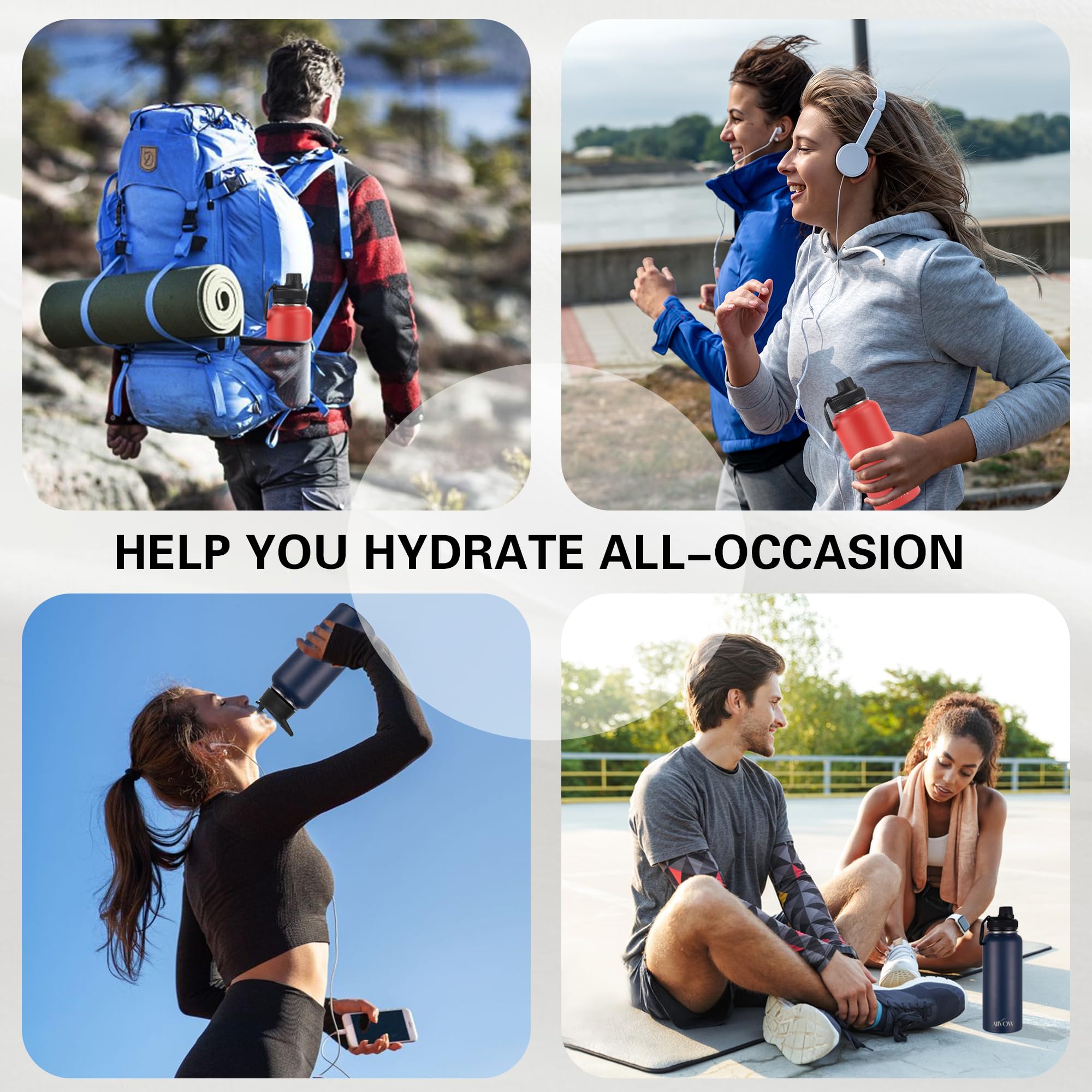 Insulated Water Bottle 32 Oz With Straw, Metal Vacuum Stainless Steel Water Flask, Leak Proof