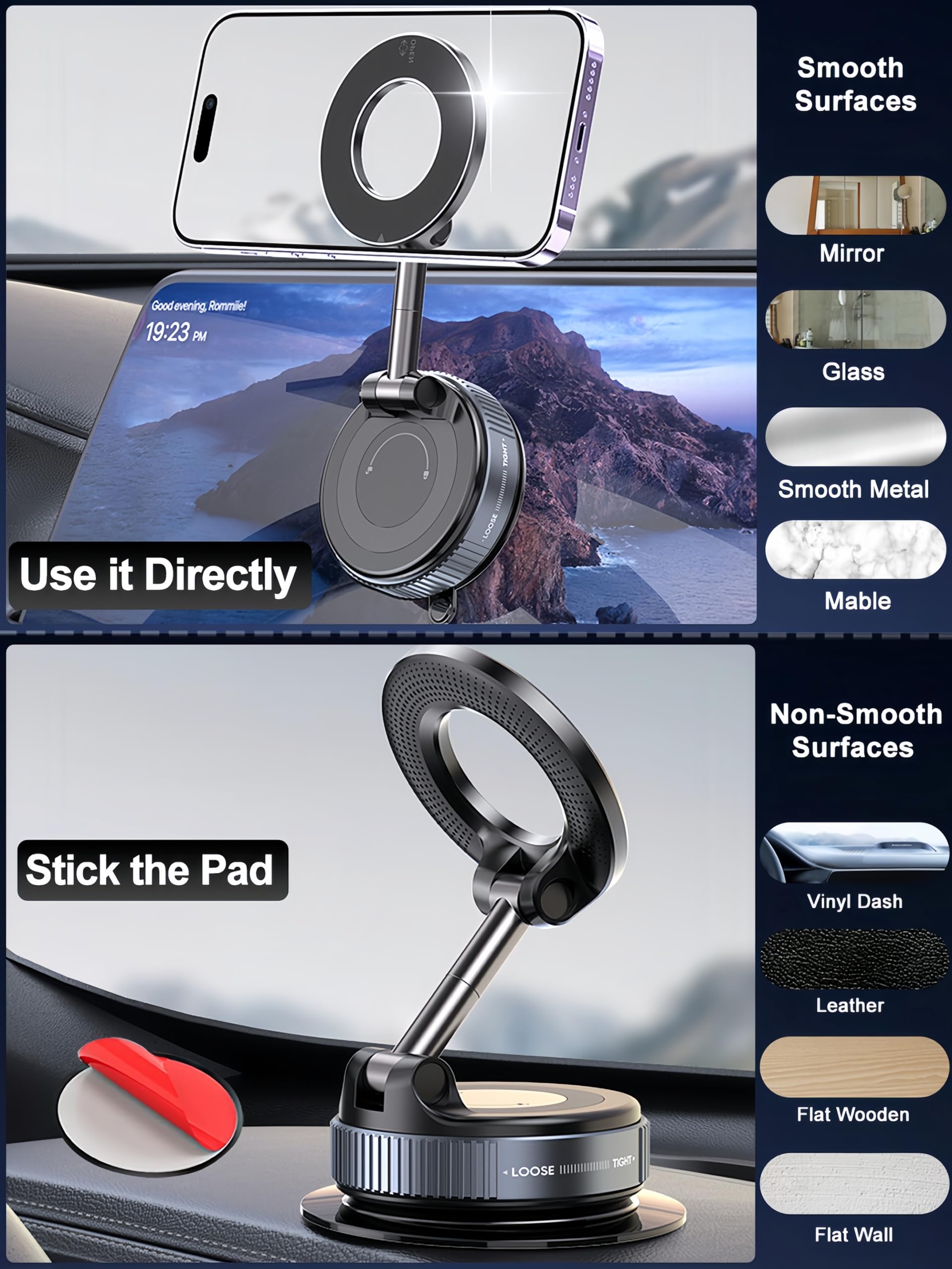 Snanlen  360° Vacuum Magnetic Phone Holder, Magnetic Car Phone Mount, Hands- Suction Cup Phone Holder For Car/Gym/Mirror/Shower, Car Mount Compatible With Iphone 16 Pro Max/Android