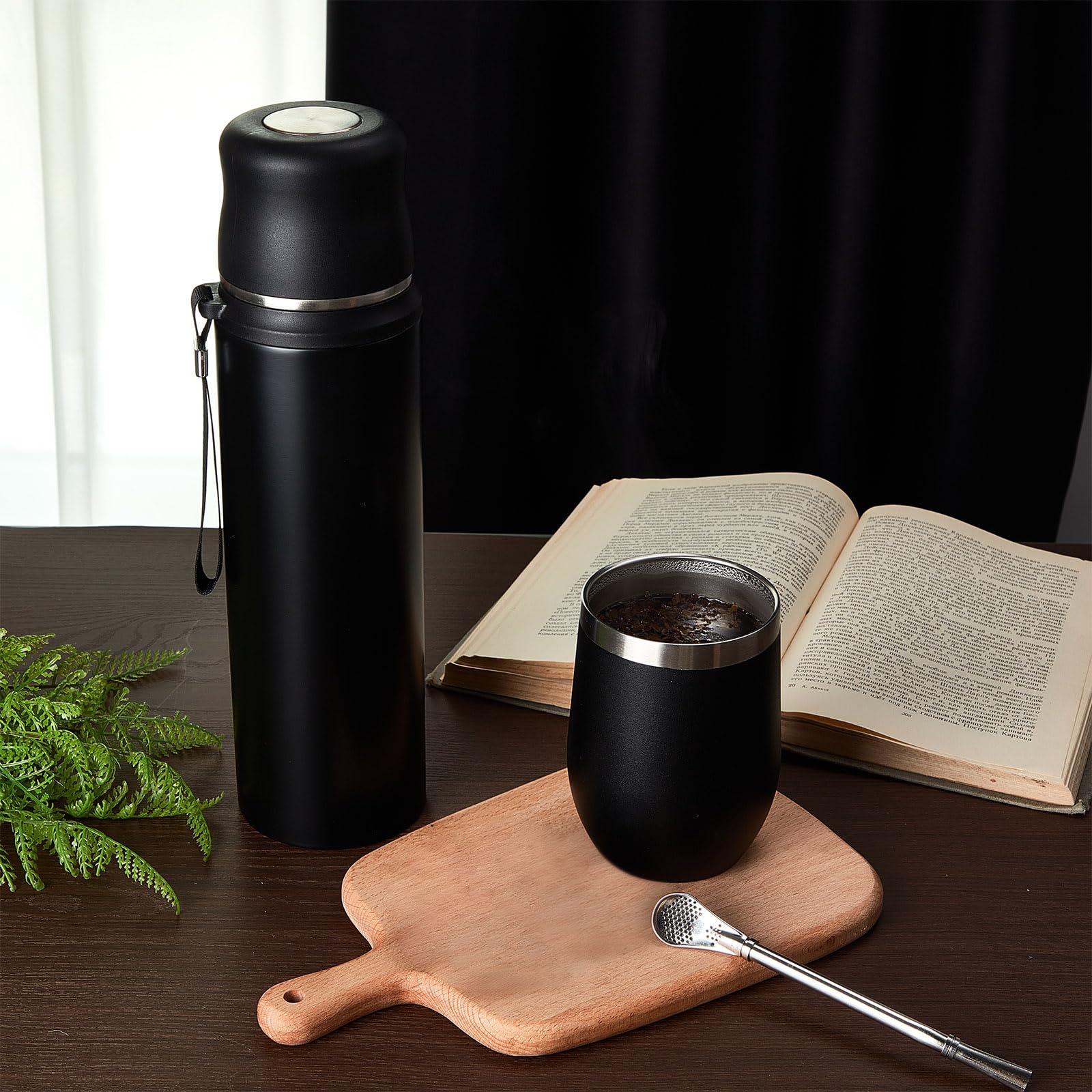 Dandat 2-Piece Yerba Mate Cup And Vacuum Bottle Kit - 12 Oz Yerba Mate Gourd Cup