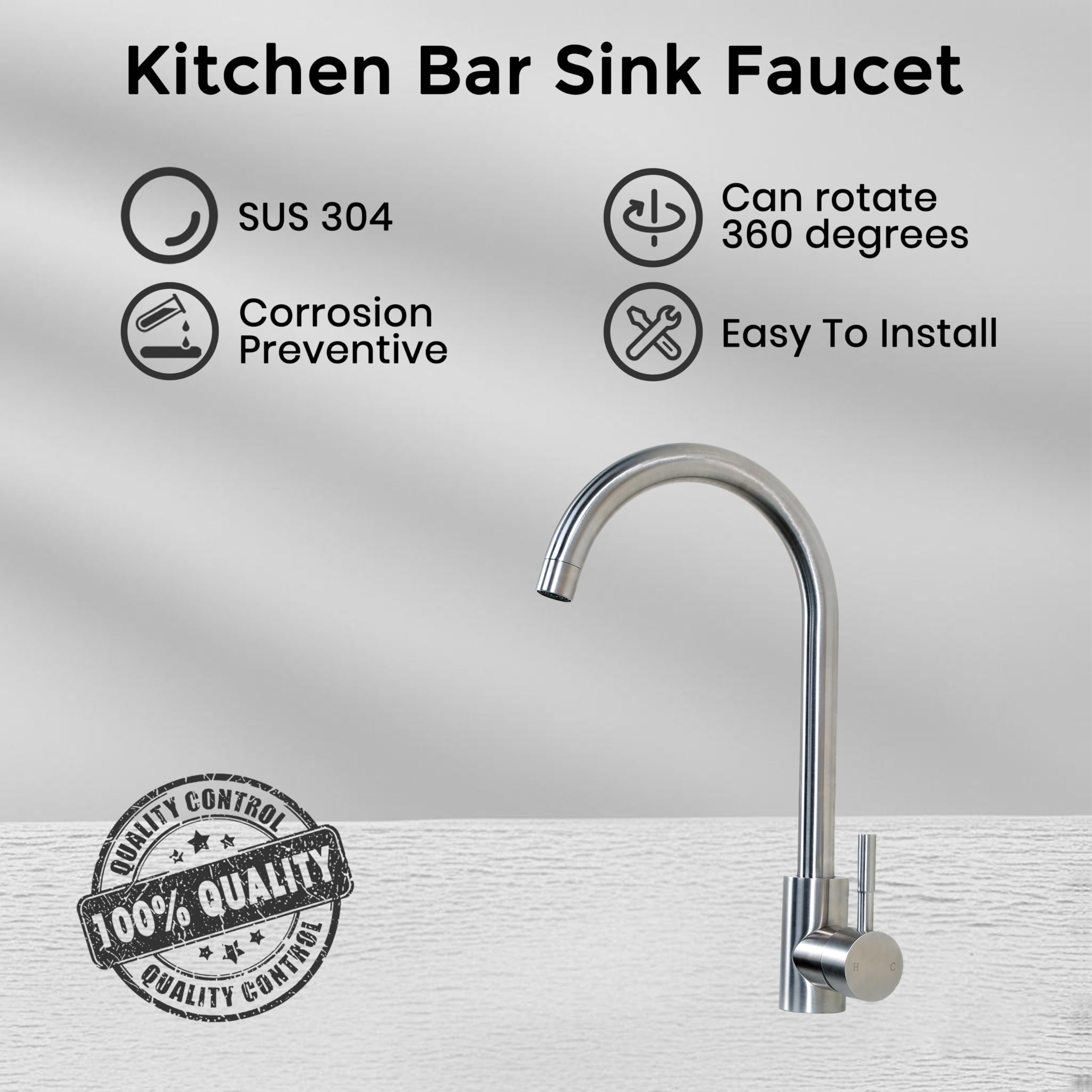 Comllen Kitchen Sink Faucet, Tall Bar Faucets Single Hole, High Arc Stainless Steel, 360° Swivel Spout, Single Handle, Brushed Nickel Kitchen Faucets For Rv Prep Kitchen, Hot &Cold Water Hose