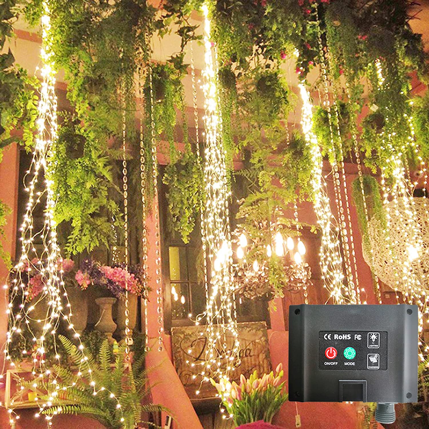 Shukan 220 Led Solar Firefly Bunch Lights, 8 Flashing Modes, Warm White, Outdoor Garden Christmas Decor Lights
