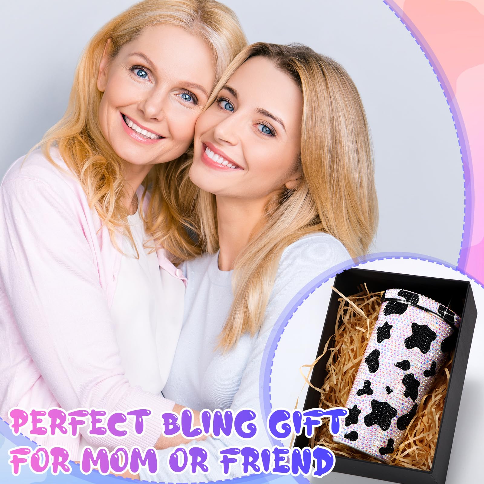 Yaomiao Thank You 17 Oz Bling Rhinestone Cow Print Tumbler Glitter Cow Water Bottle