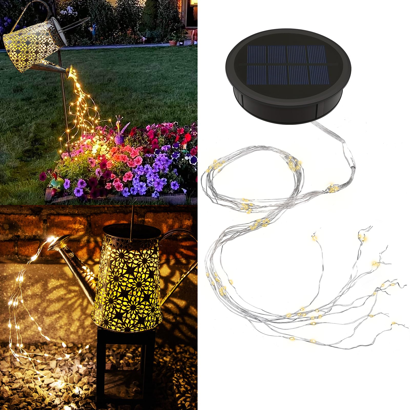Vookry Watering Can Solar Lights - Replacement Top With 3.5Ft 80 Led Flashing String Lights, Outdoor Waterproof Solar Lantern Battery Box Accessory