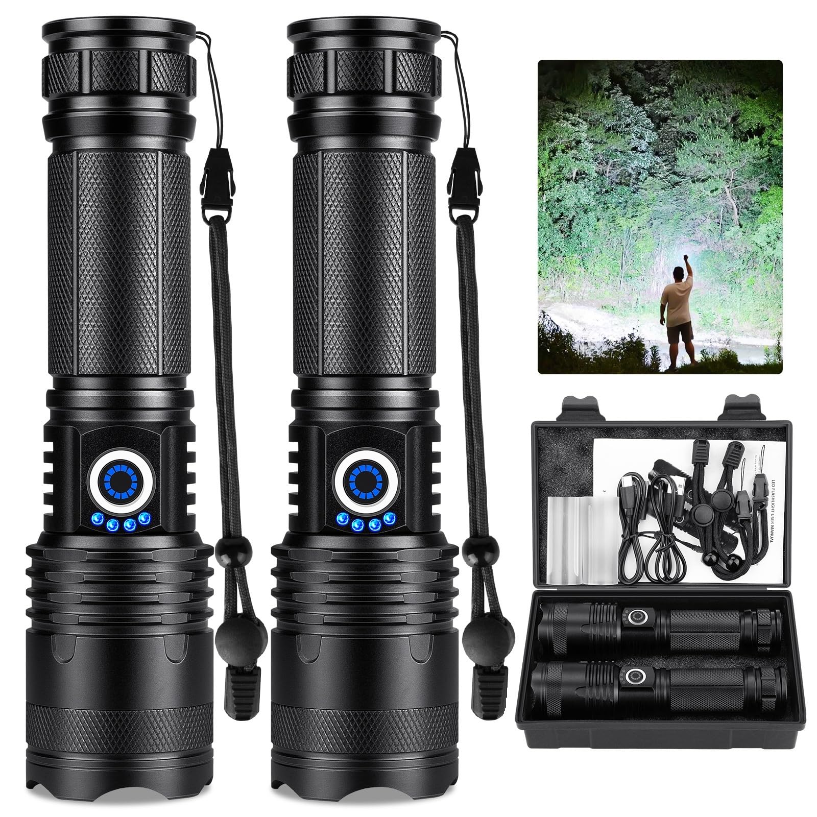 Alicegirl Rechargeable Flashlights 990,000 High Lumens 2 Pack, Led Super Bright Flashlight With 5 Modes & Ipx7 Waterproof, 15H Running Time, High Powered Flash Light For Home Camping Home Emergencies