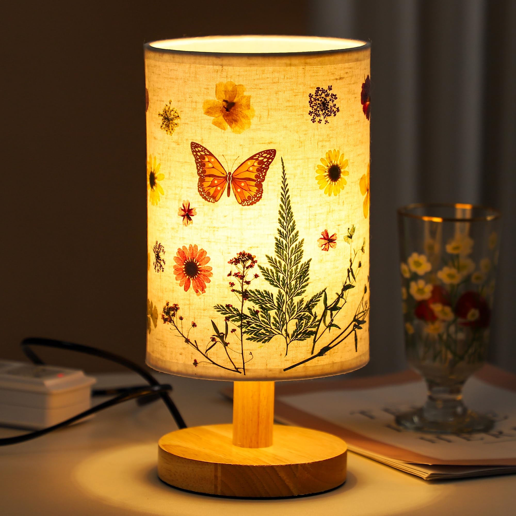 Wsyear Flower Table Lamp Bedside Lamps Decor For Her Women Wife-Pressed Flowers 3 Colors Led Reading Light Vintage Flower Night Light For Mothers Day Birthday Home Decoration
