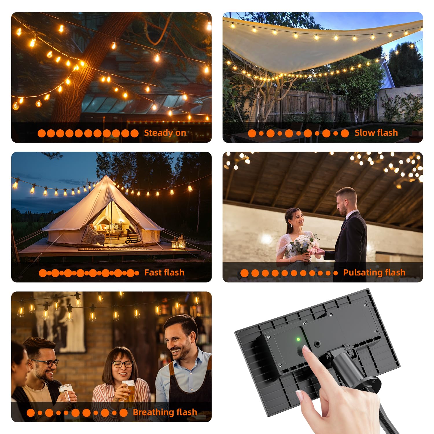 Kawaya Solar-Powered Outdoor String Lights: 100 Ft Led Outside Patio Lights With Usb-Charging - Ip65 Waterproof Hanging Lights - 50+2 Shatterproof Edison Bulbs For Bistro Cafe Camp Yard Porch Balcony