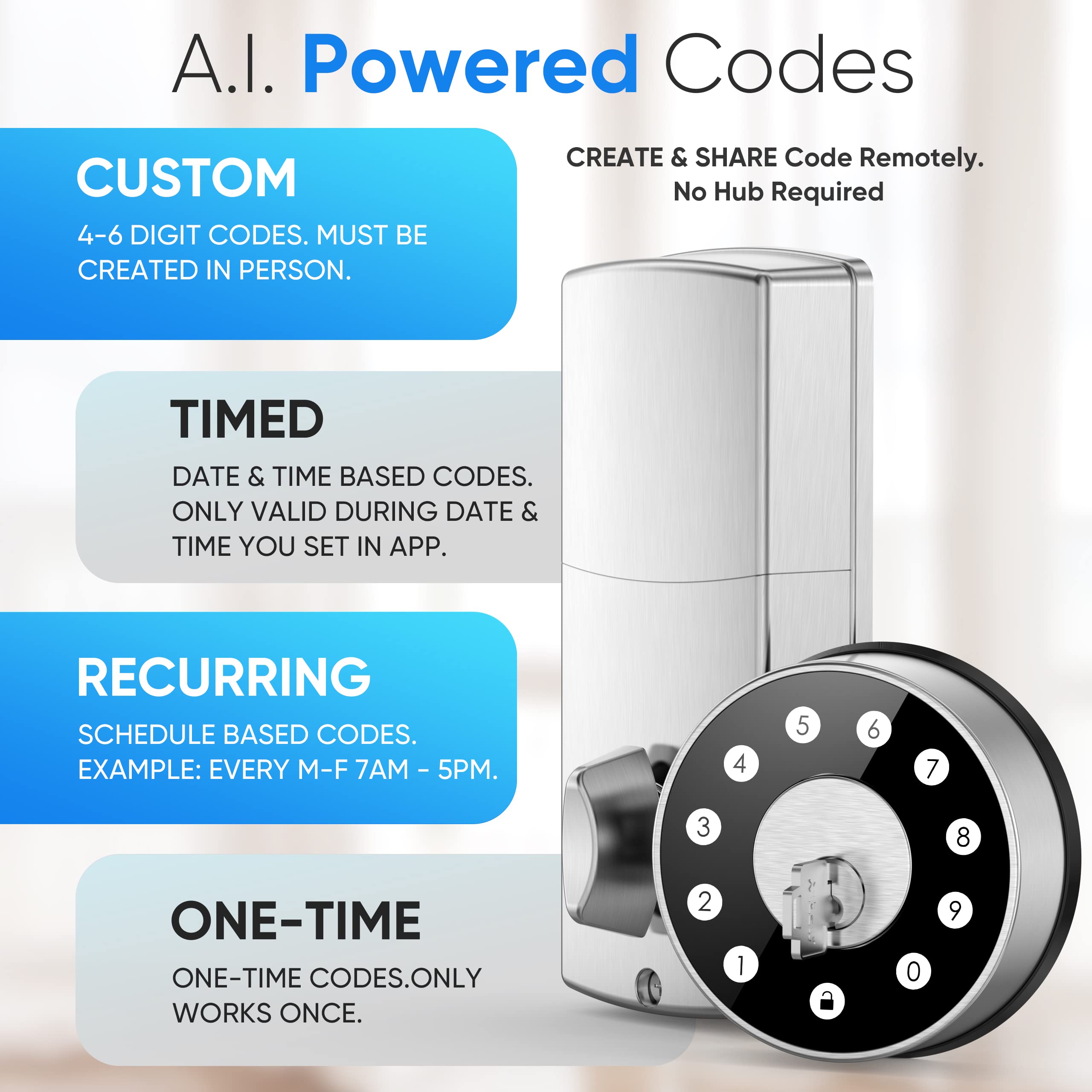 Sifely Keyless Deadbolt Smart Door Lock: Digital Keyless Entry Door Lock For Front Door, Code & Fob Access, App Control, Auto Lock, Easy To Install (Silver)